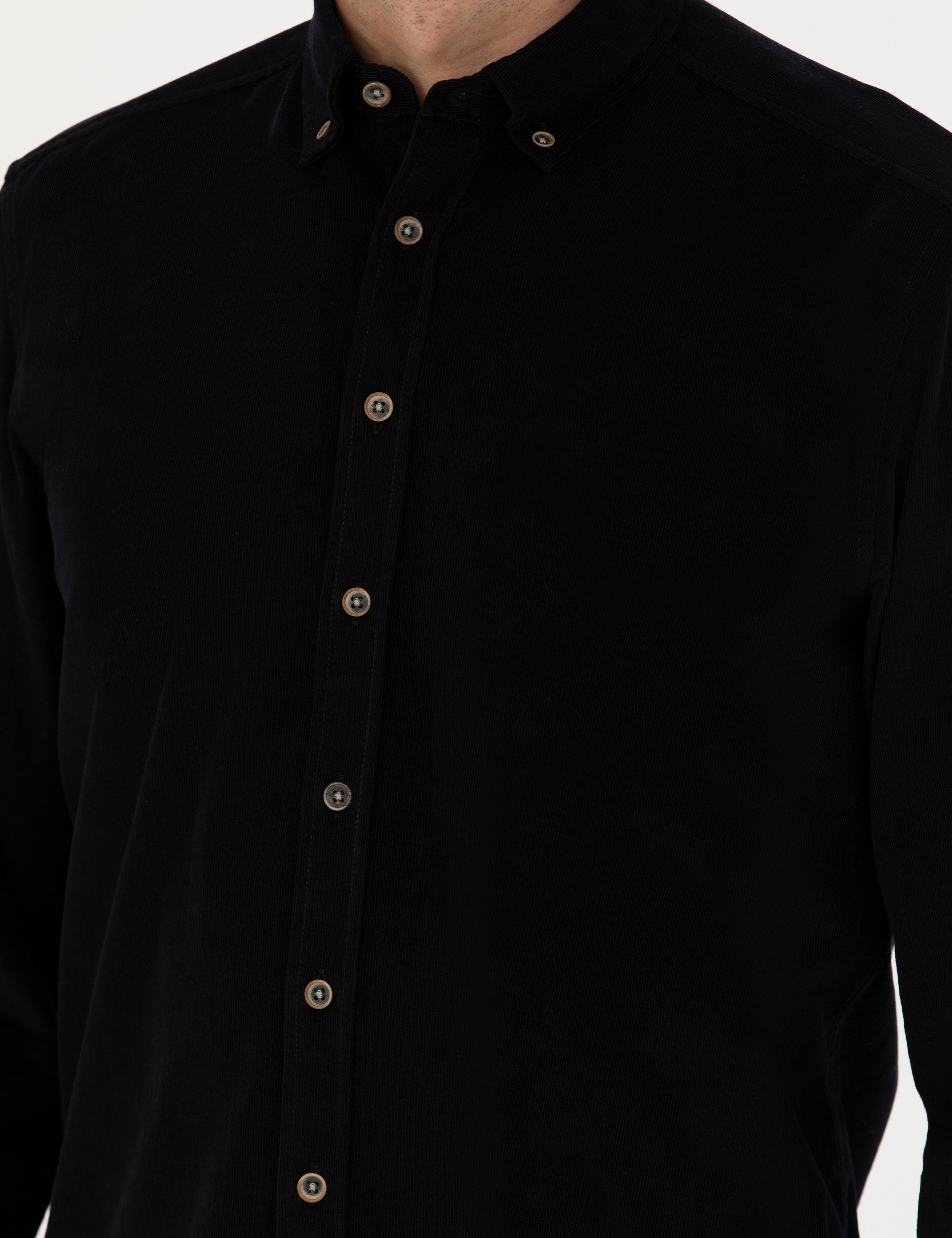 Siyah Regular Fit Uzun Kollu Gömlek - Image 7