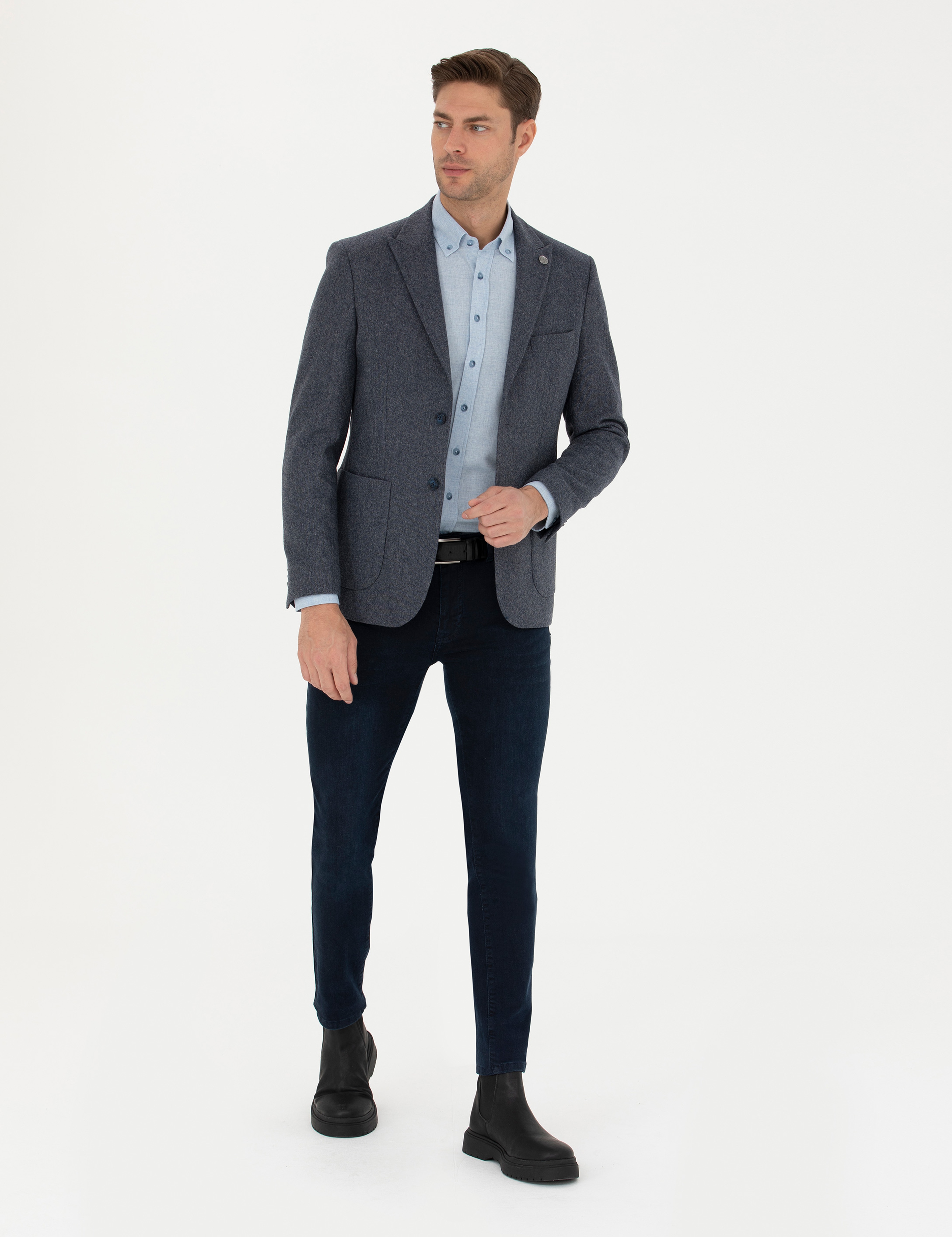 Lacivert Yün Karışımlı Slim Fit Ceket - Image 4