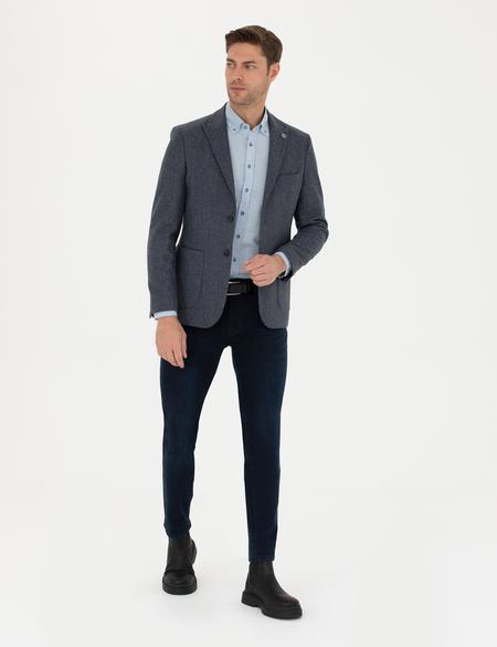Lacivert Yün Karışımlı Slim Fit Ceket - 50274205101