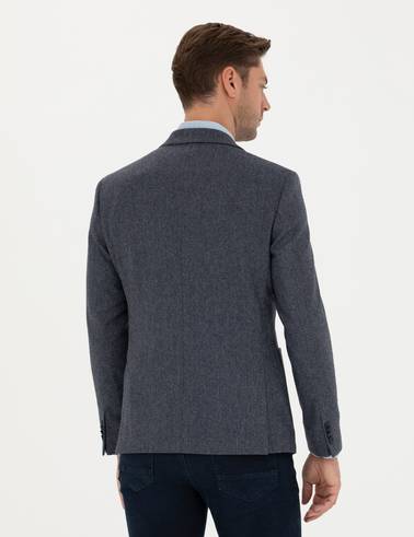 Lacivert Yün Karışımlı Slim Fit Ceket