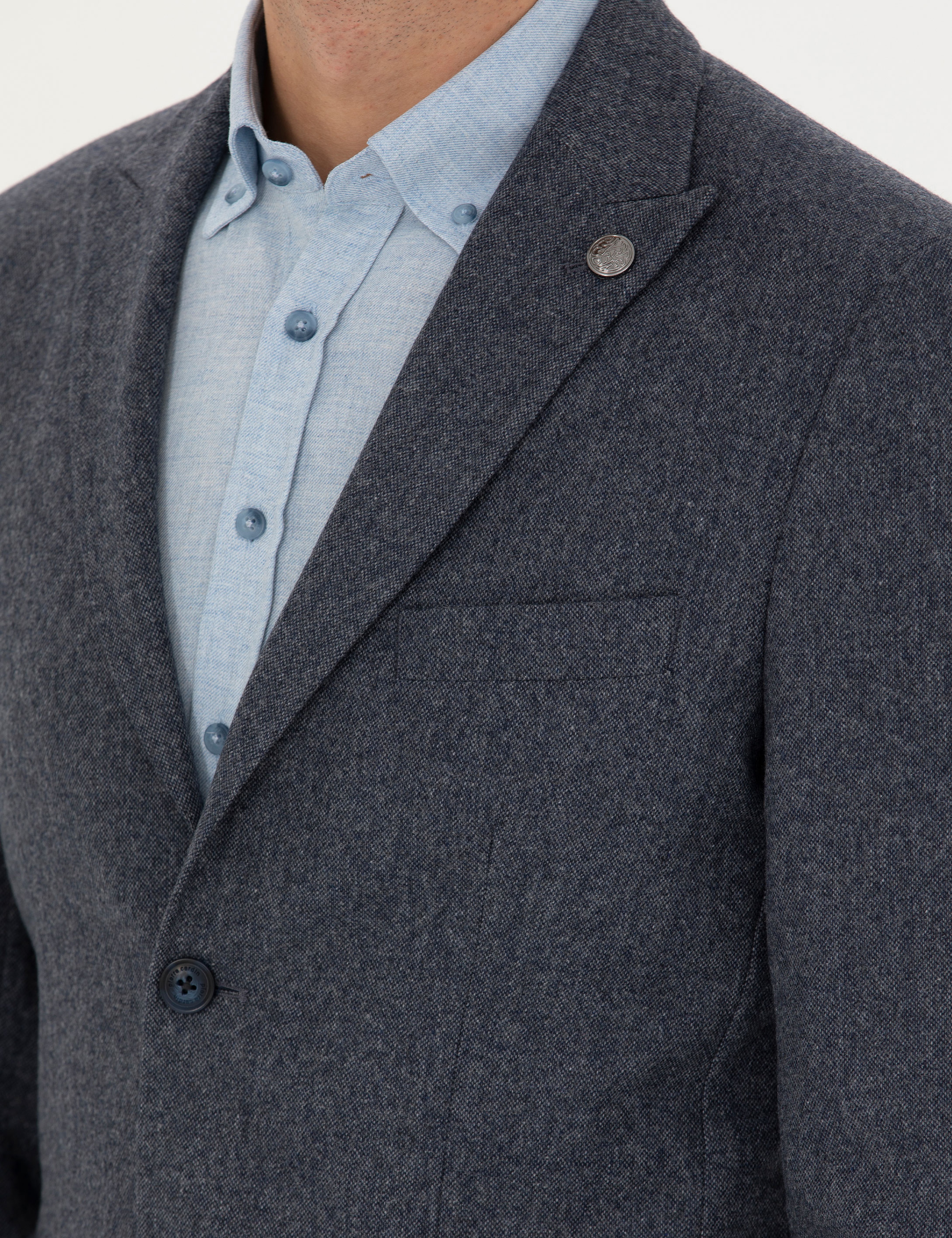 Lacivert Yün Karışımlı Slim Fit Ceket - Image 7