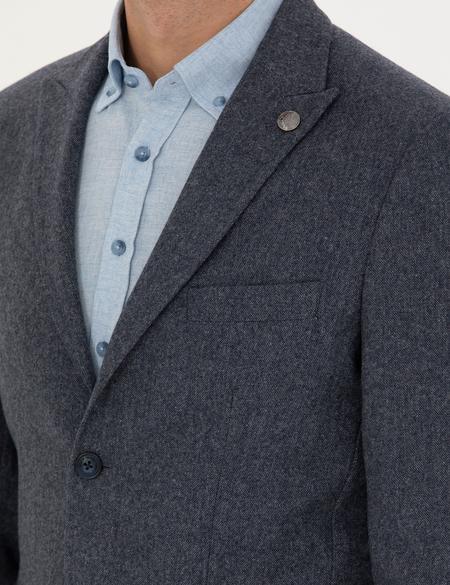 Lacivert Yün Karışımlı Slim Fit Ceket - 50274205101