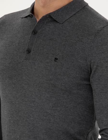 Antrasit Melanj Slim Fit Polo Yaka Basic Triko Kazak - 50276350039