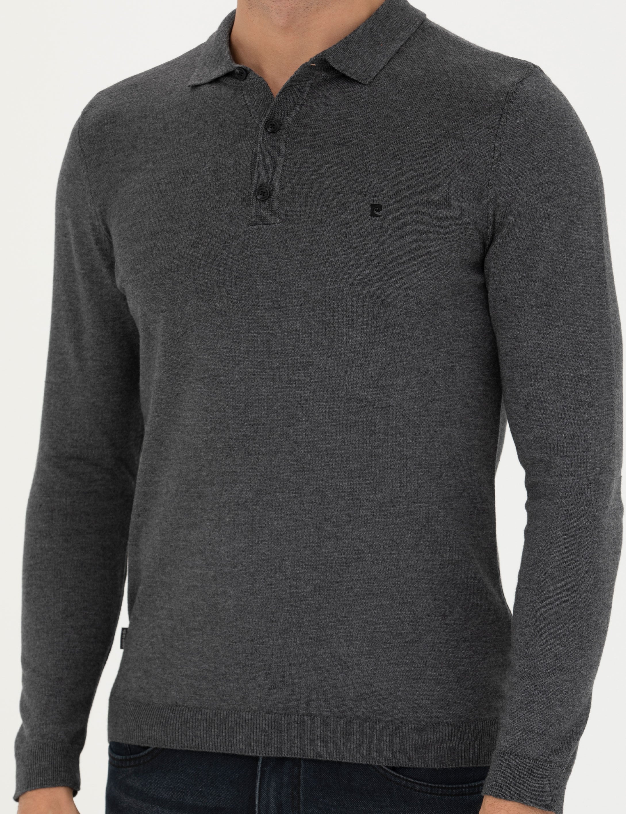 Antrasit Melanj Slim Fit Polo Yaka Basic Triko Kazak