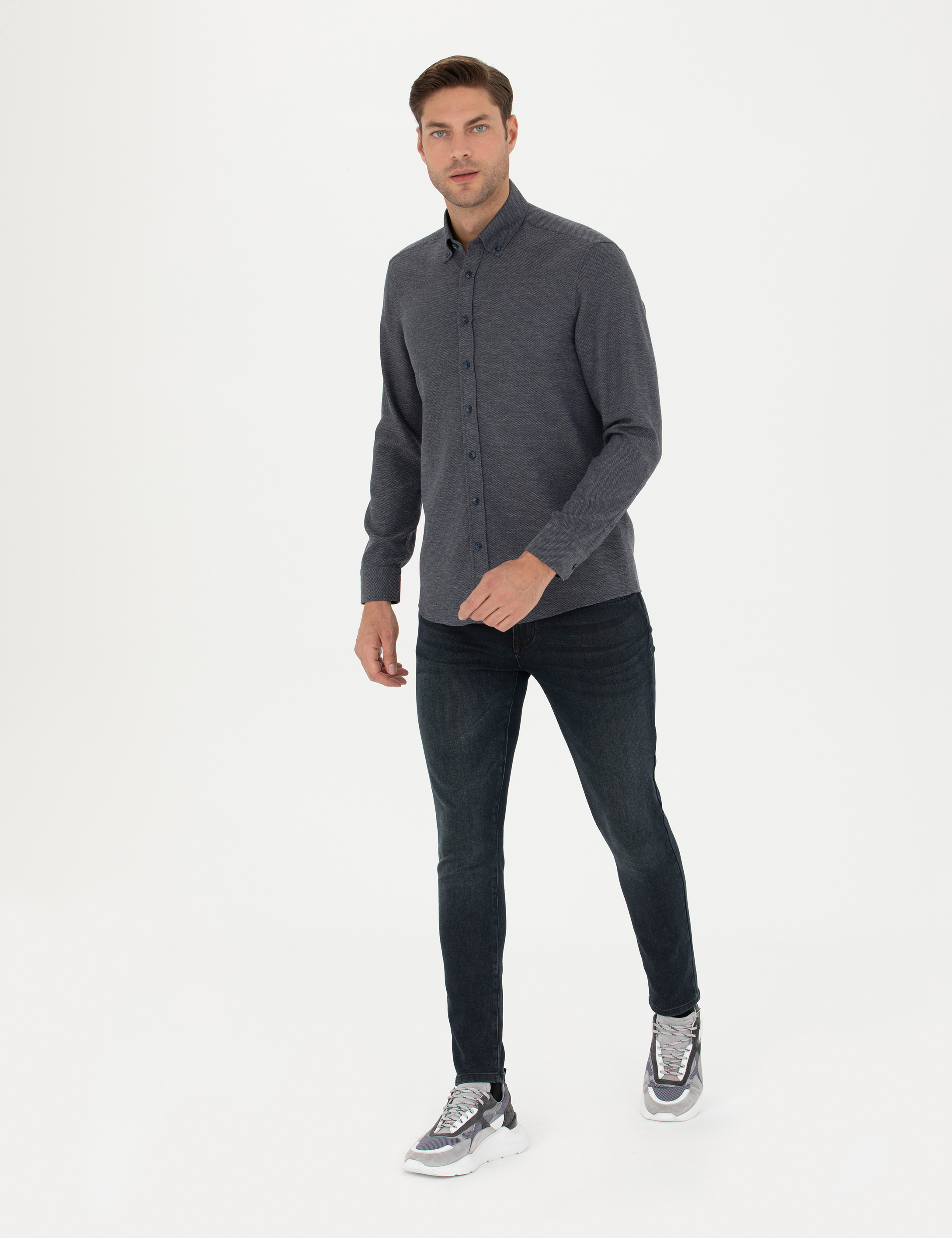 Lacivert Slim Fit Uzun Kollu Gömlek - Image 4