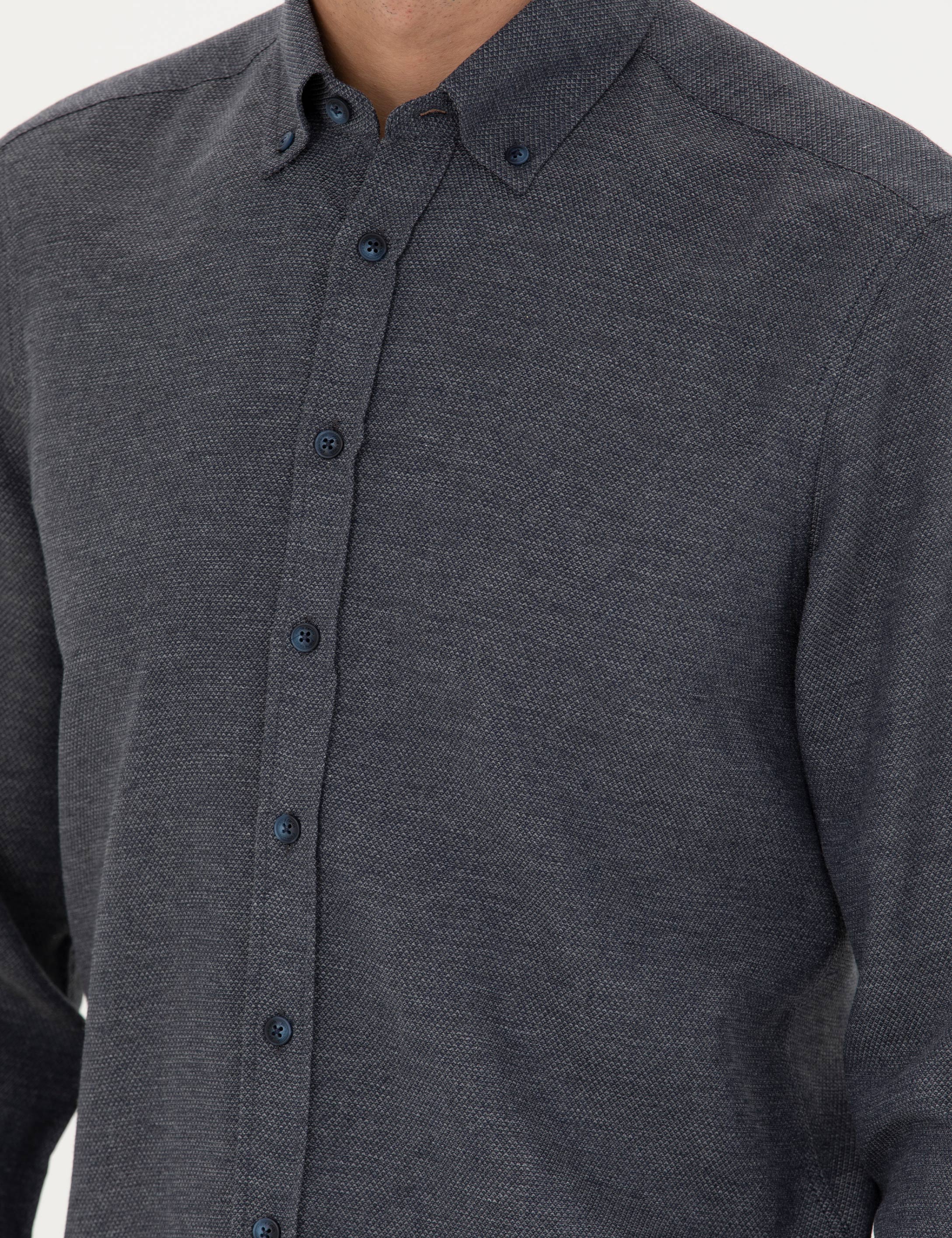 Lacivert Slim Fit Uzun Kollu Gömlek - Image 7