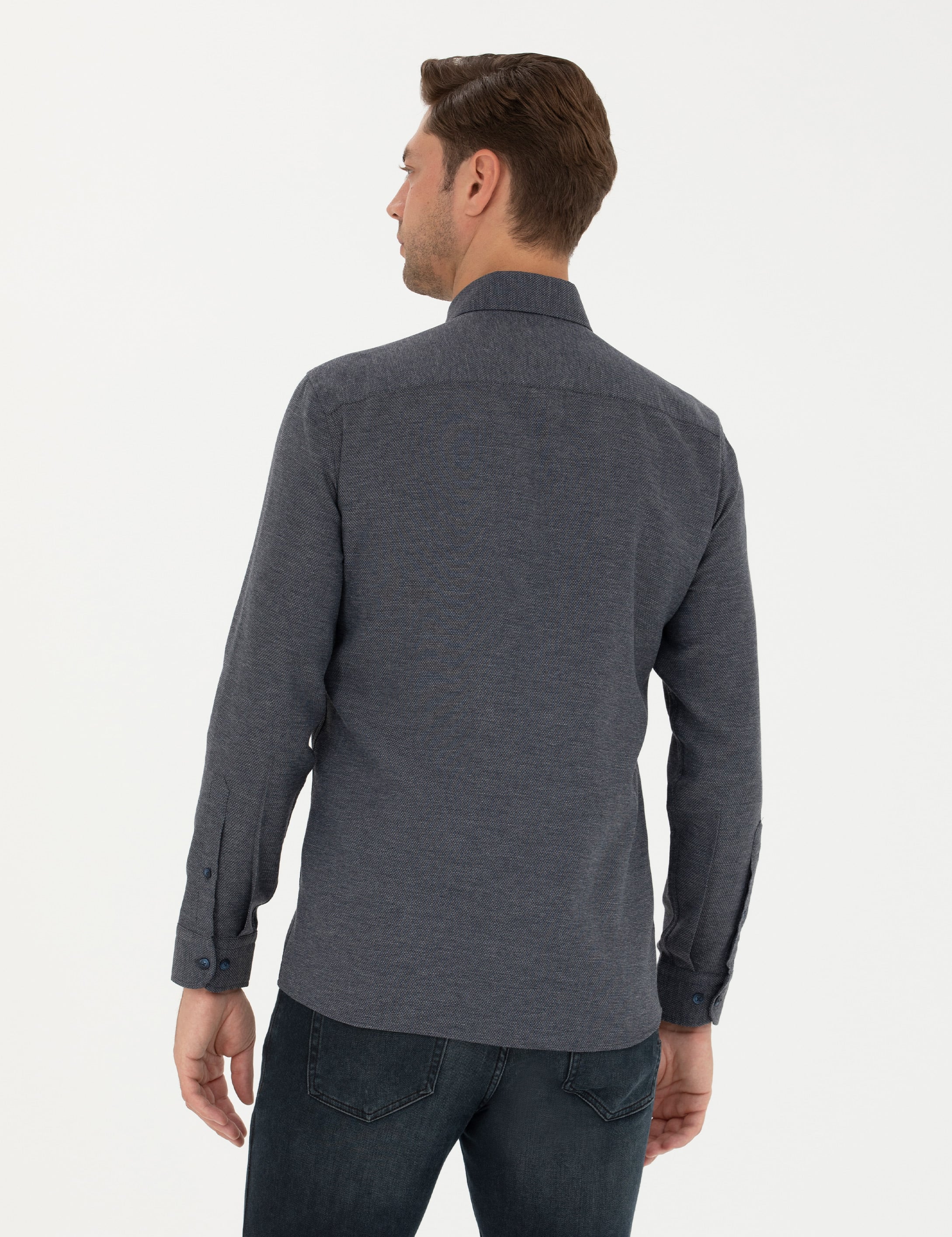 Lacivert Slim Fit Uzun Kollu Gömlek - Image 5
