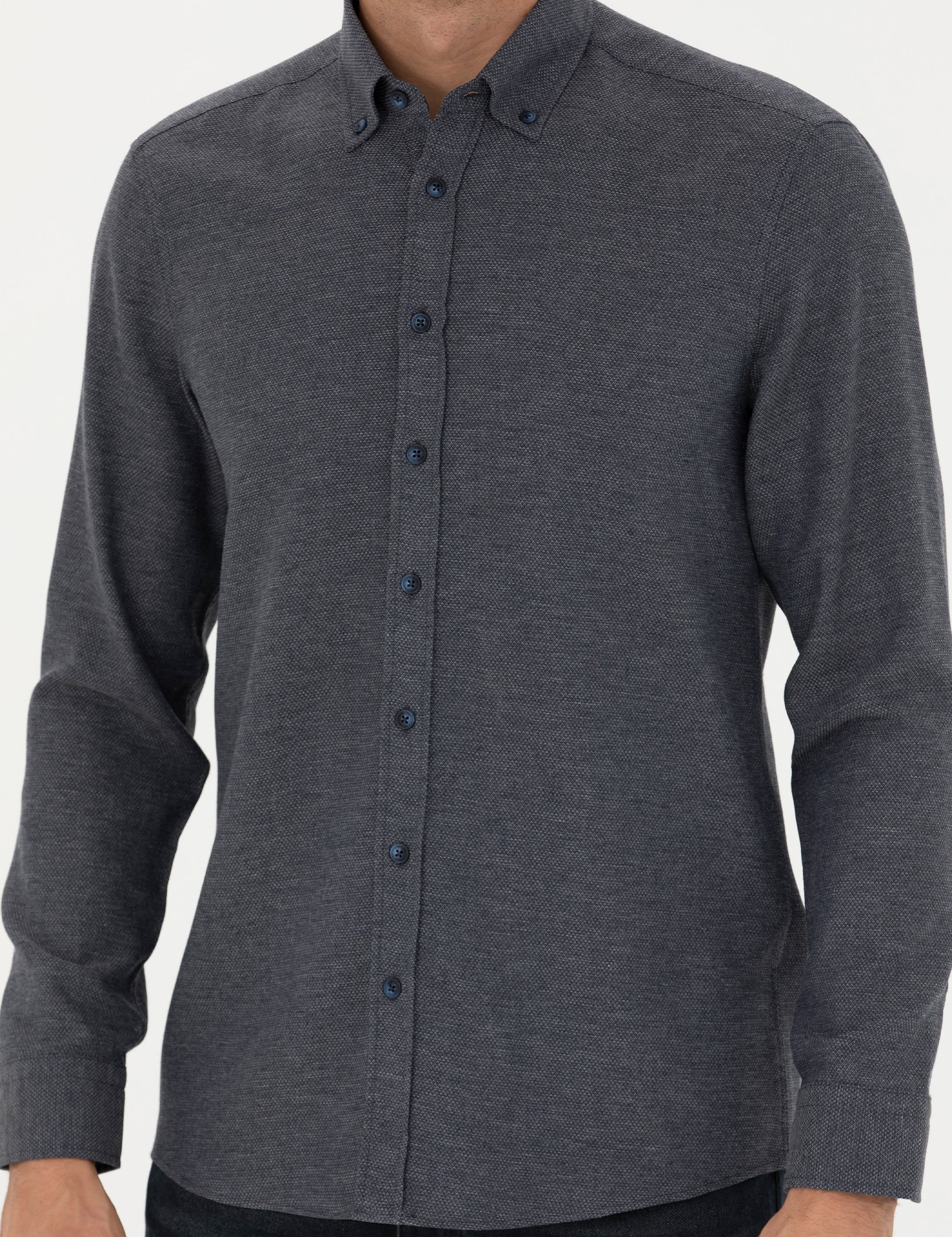Lacivert Slim Fit Uzun Kollu Gömlek - Image 6