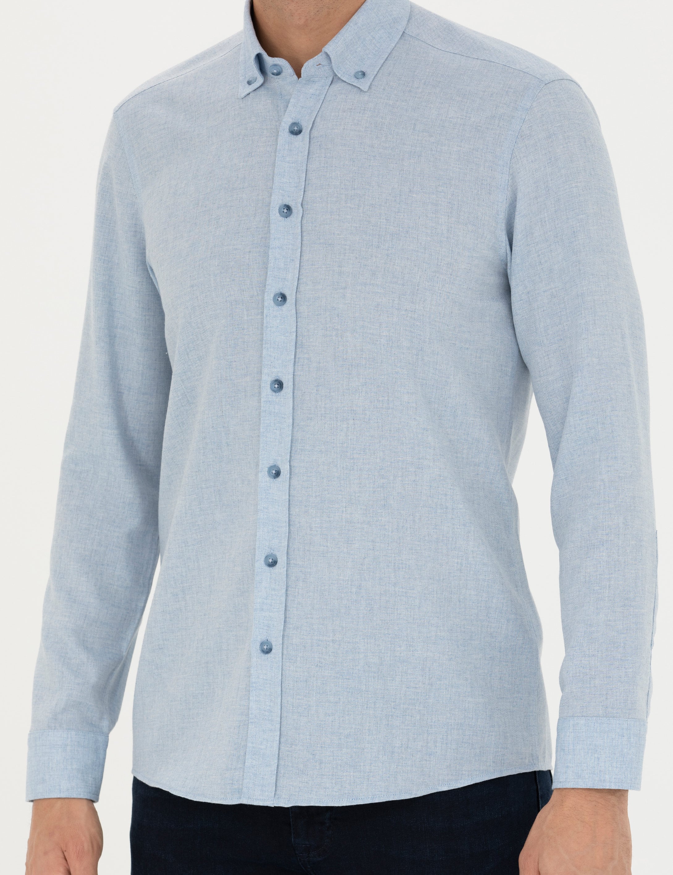 Açık Mavi Slim Fit Uzun Kollu Gömlek - Image 6