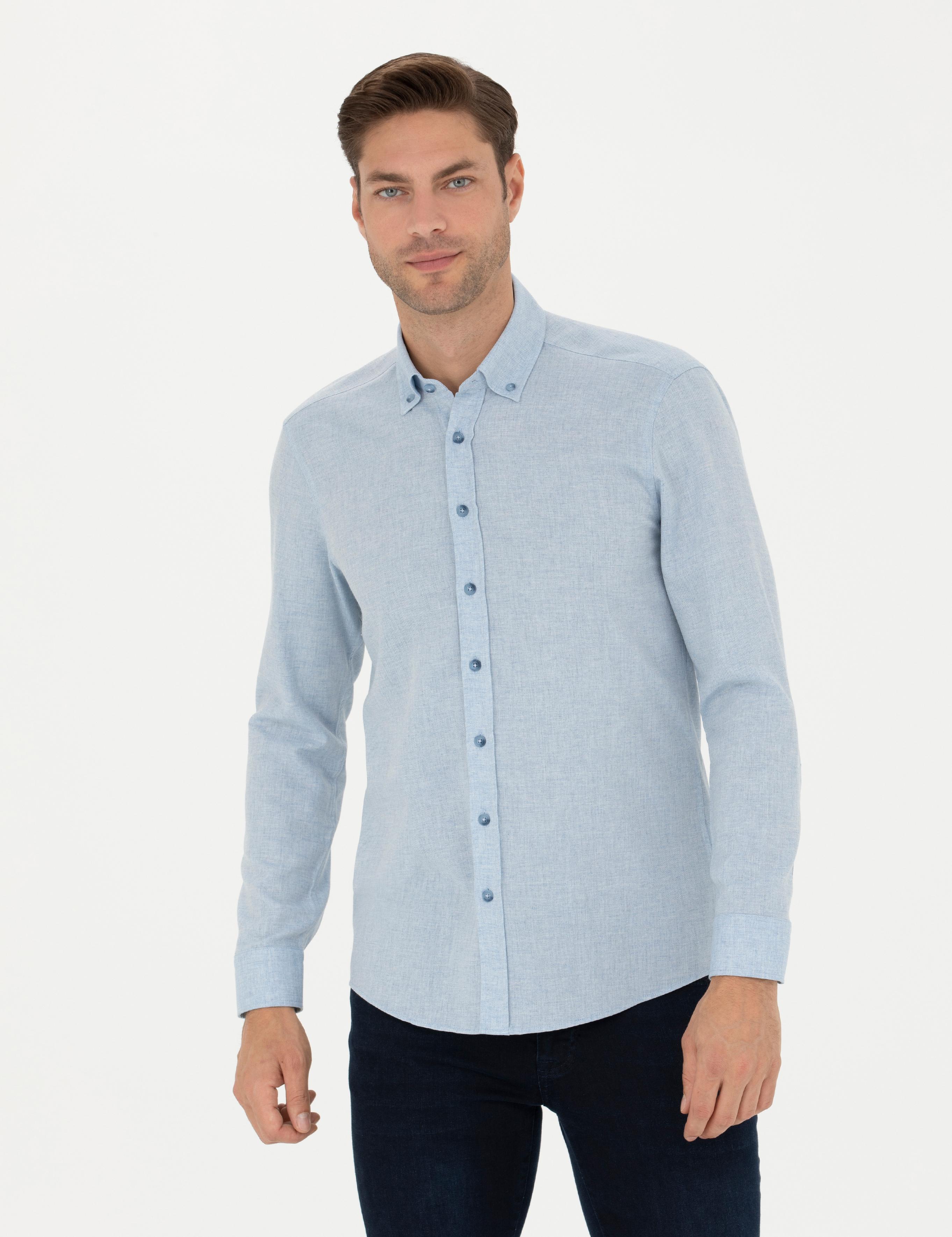 Açık Mavi Slim Fit Uzun Kollu Gömlek