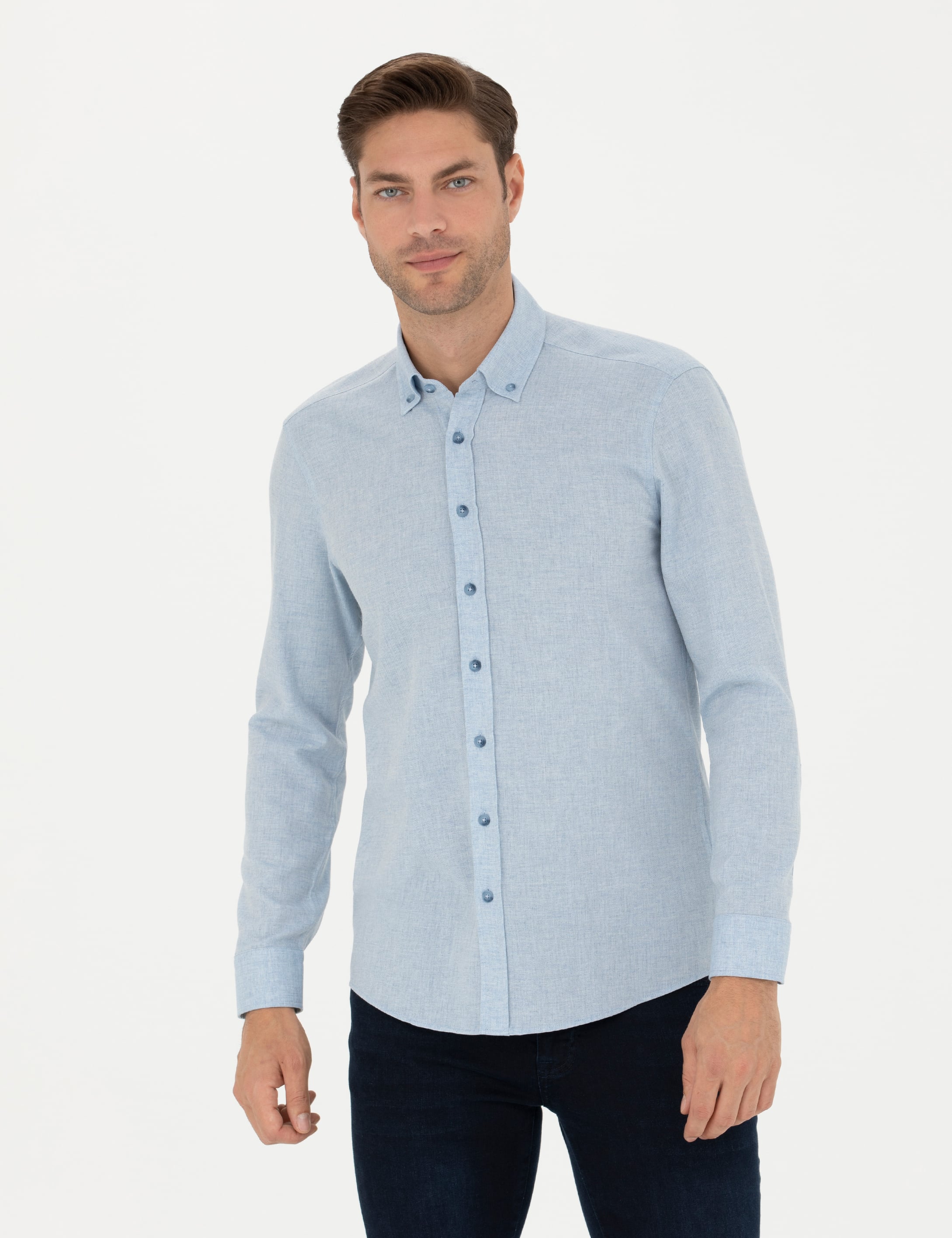 Açık Mavi Slim Fit Uzun Kollu Gömlek