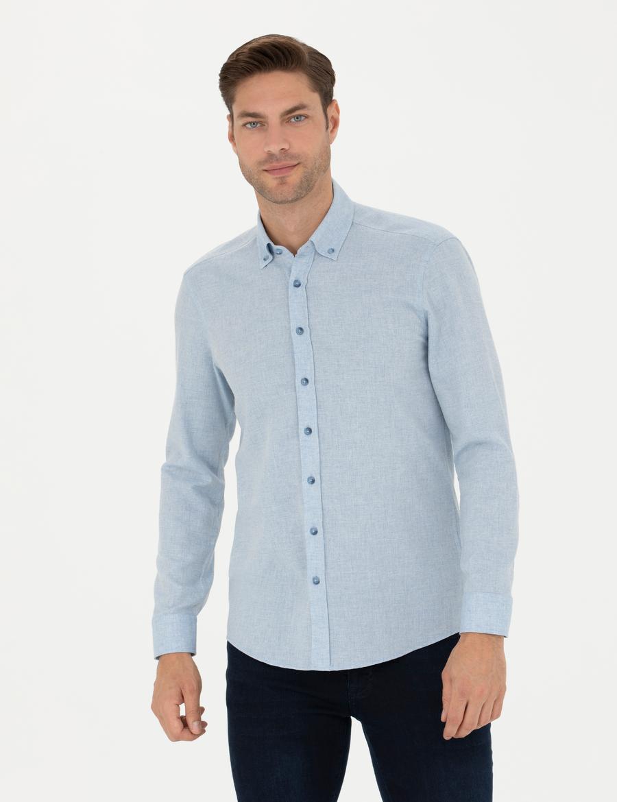 Açık Mavi Slim Fit Uzun Kollu Gömlek