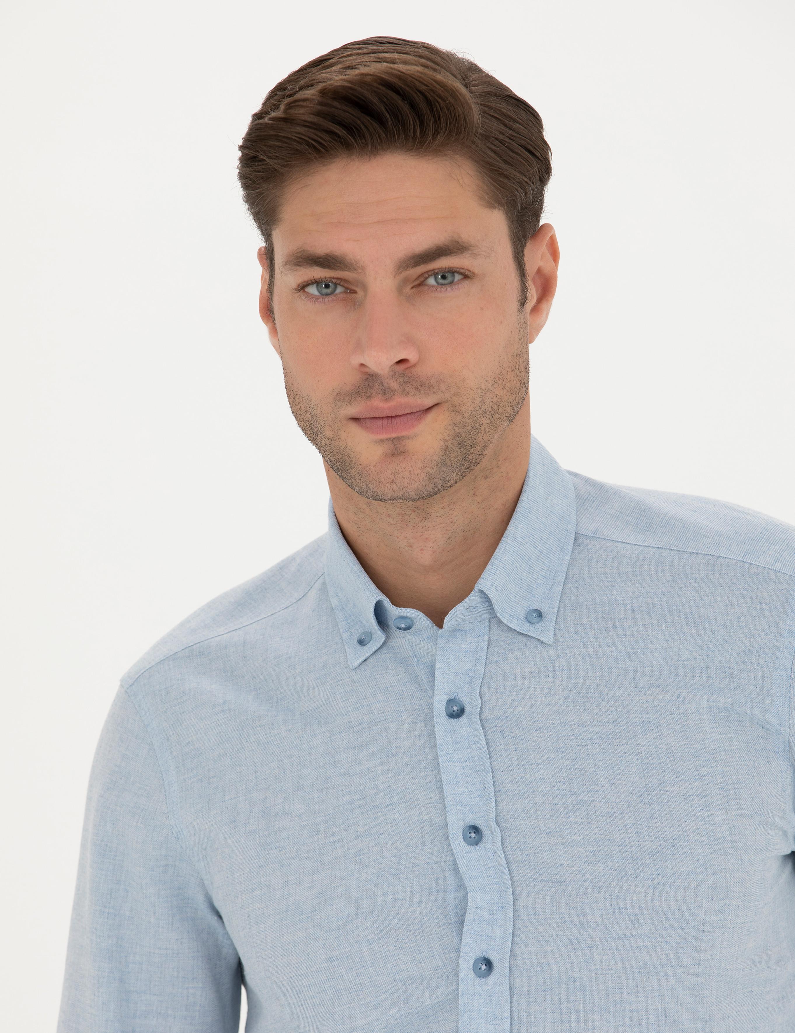 Açık Mavi Slim Fit Uzun Kollu Gömlek