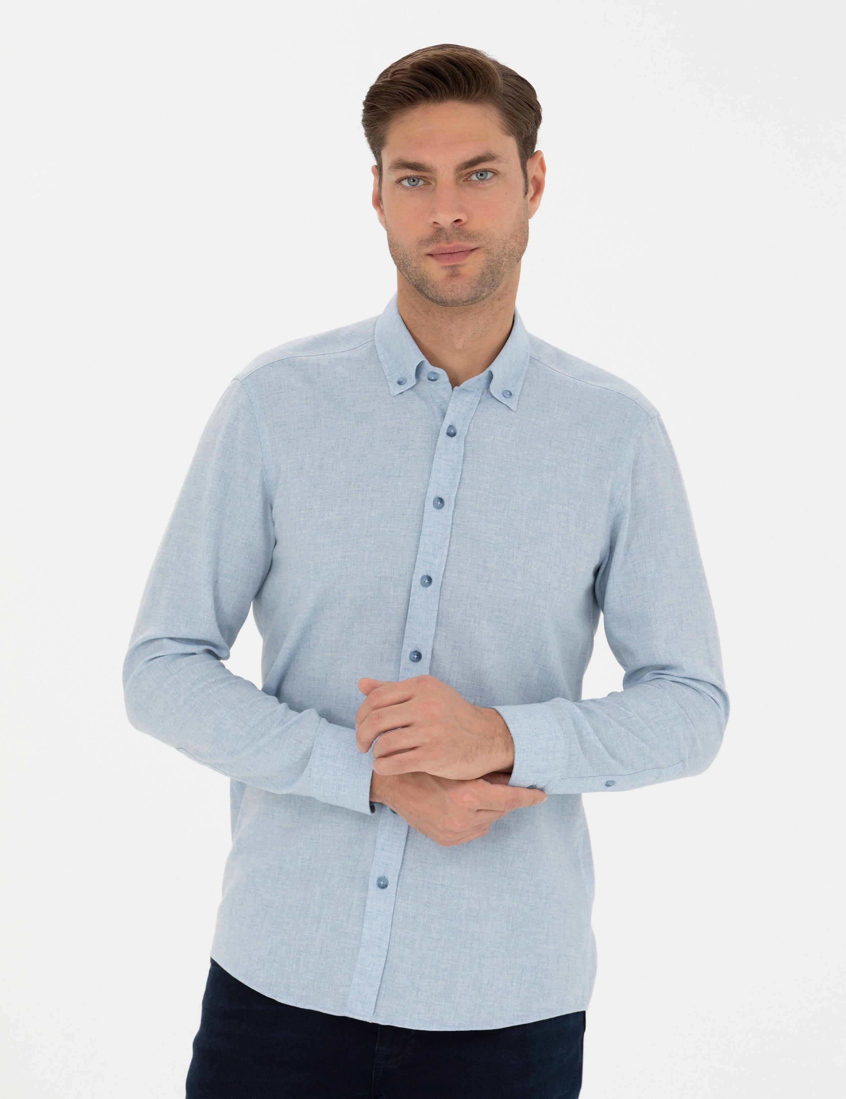 Açık Mavi Slim Fit Uzun Kollu Gömlek