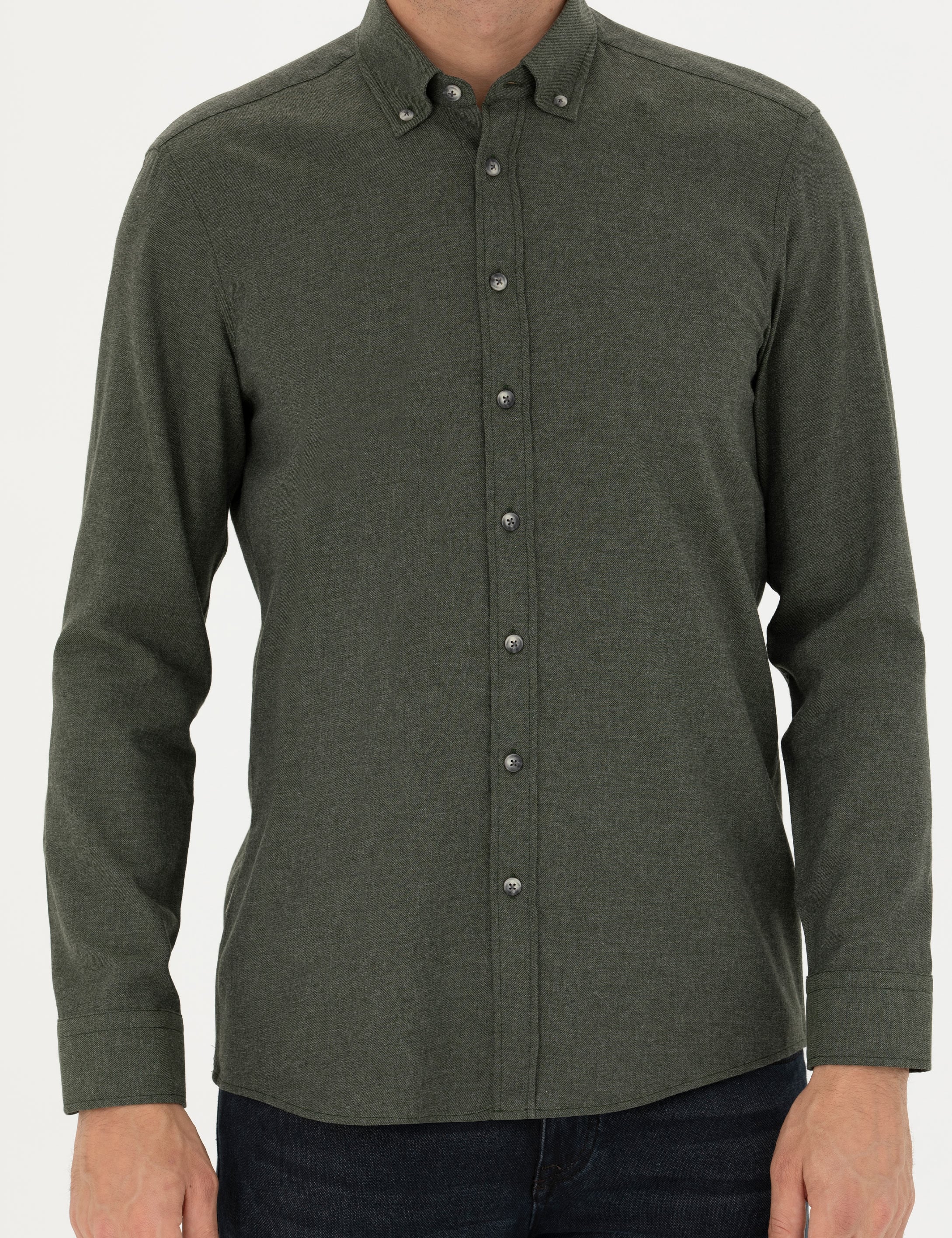 Haki Slim Fit Uzun Kollu Gömlek