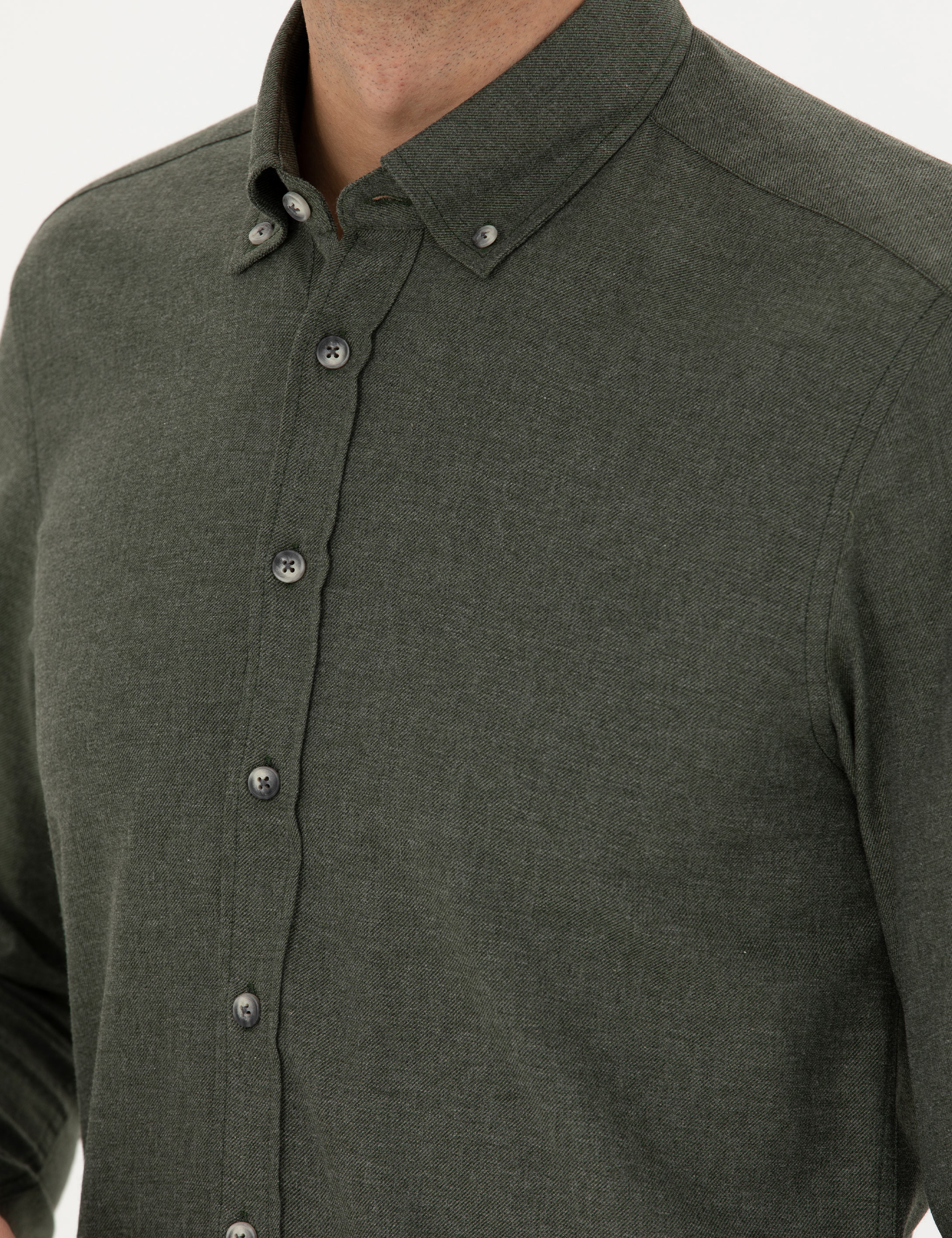 Haki Slim Fit Uzun Kollu Gömlek
