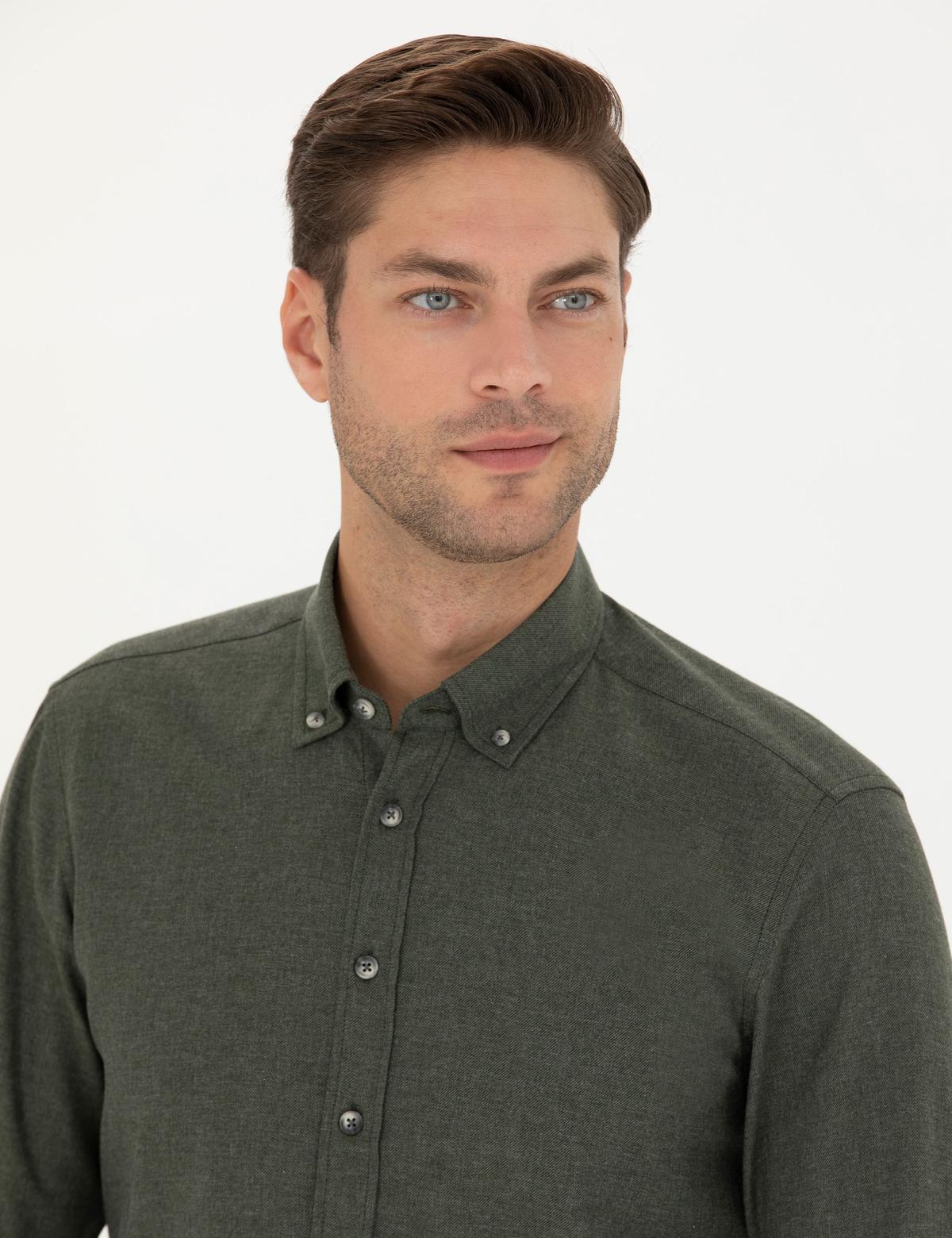 Haki Slim Fit Uzun Kollu Gömlek - 50280214035