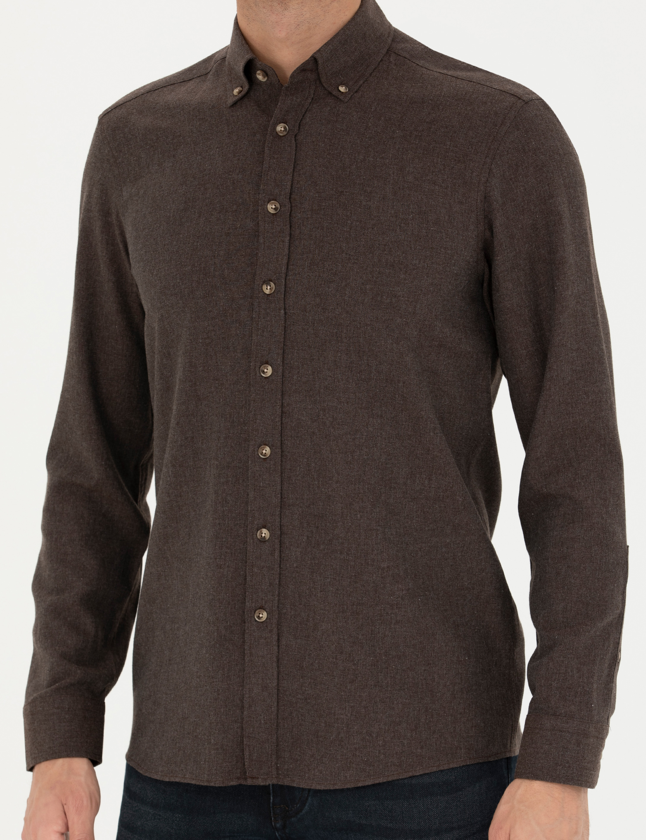Kahverengi Slim Fit Uzun Kollu Gömlek
