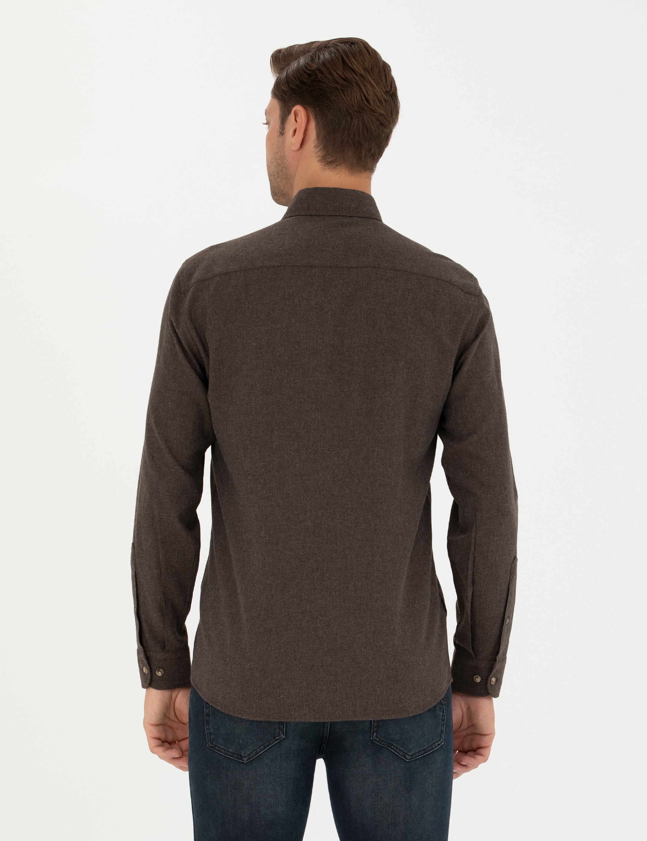 Kahverengi Slim Fit Uzun Kollu Gömlek