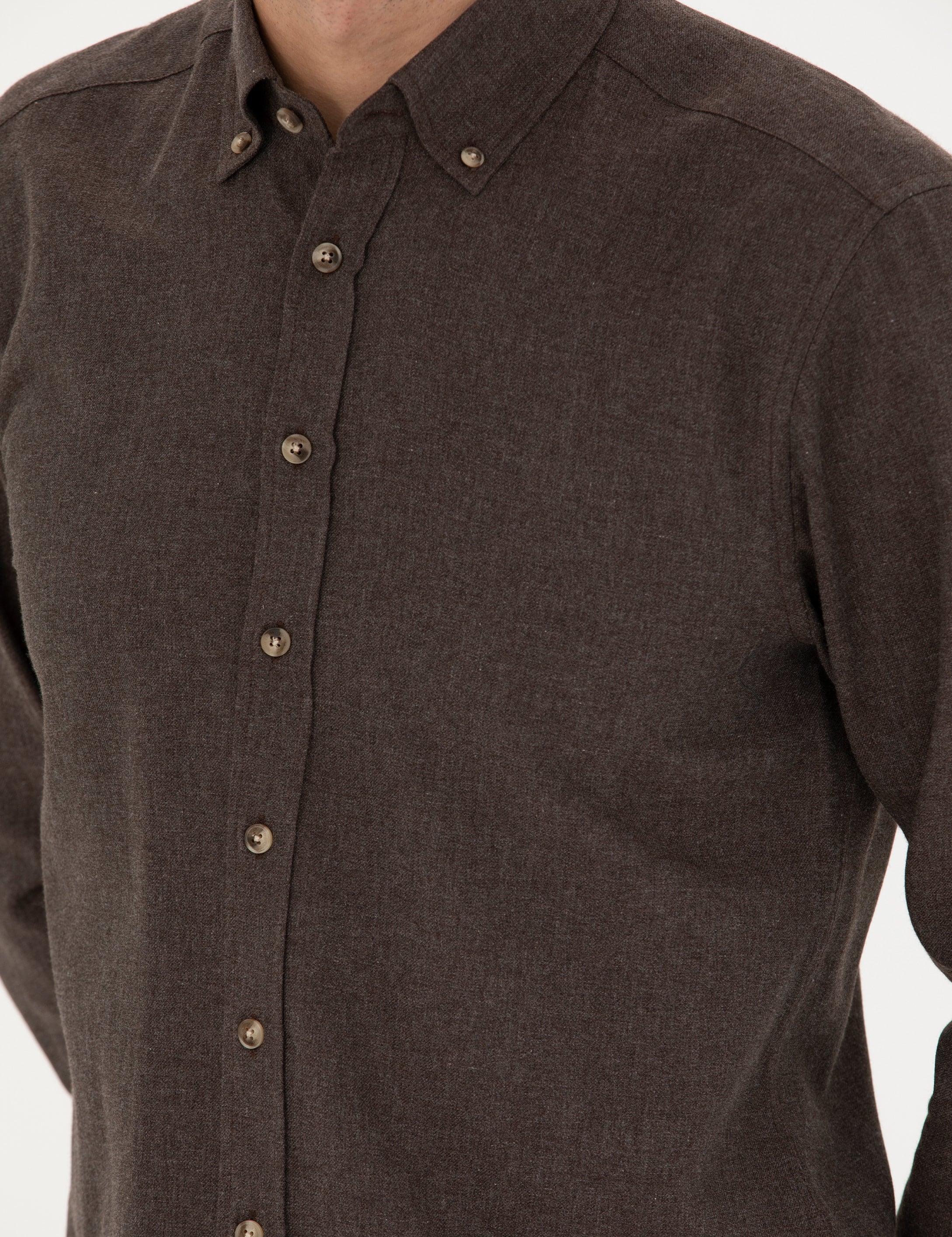 Kahverengi Slim Fit Uzun Kollu Gömlek - Image 7