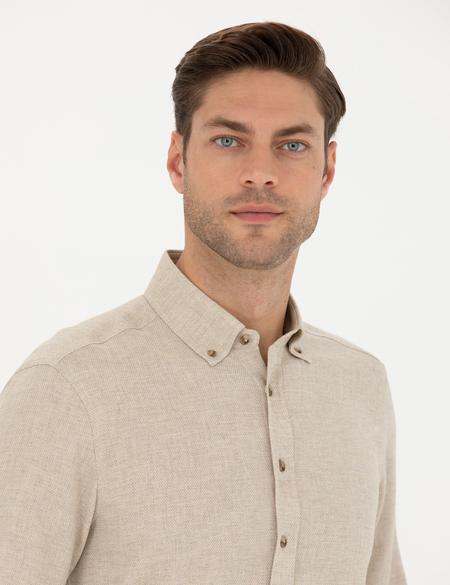 Bej Slim Fit Uzun Kollu Gömlek - 50280157001