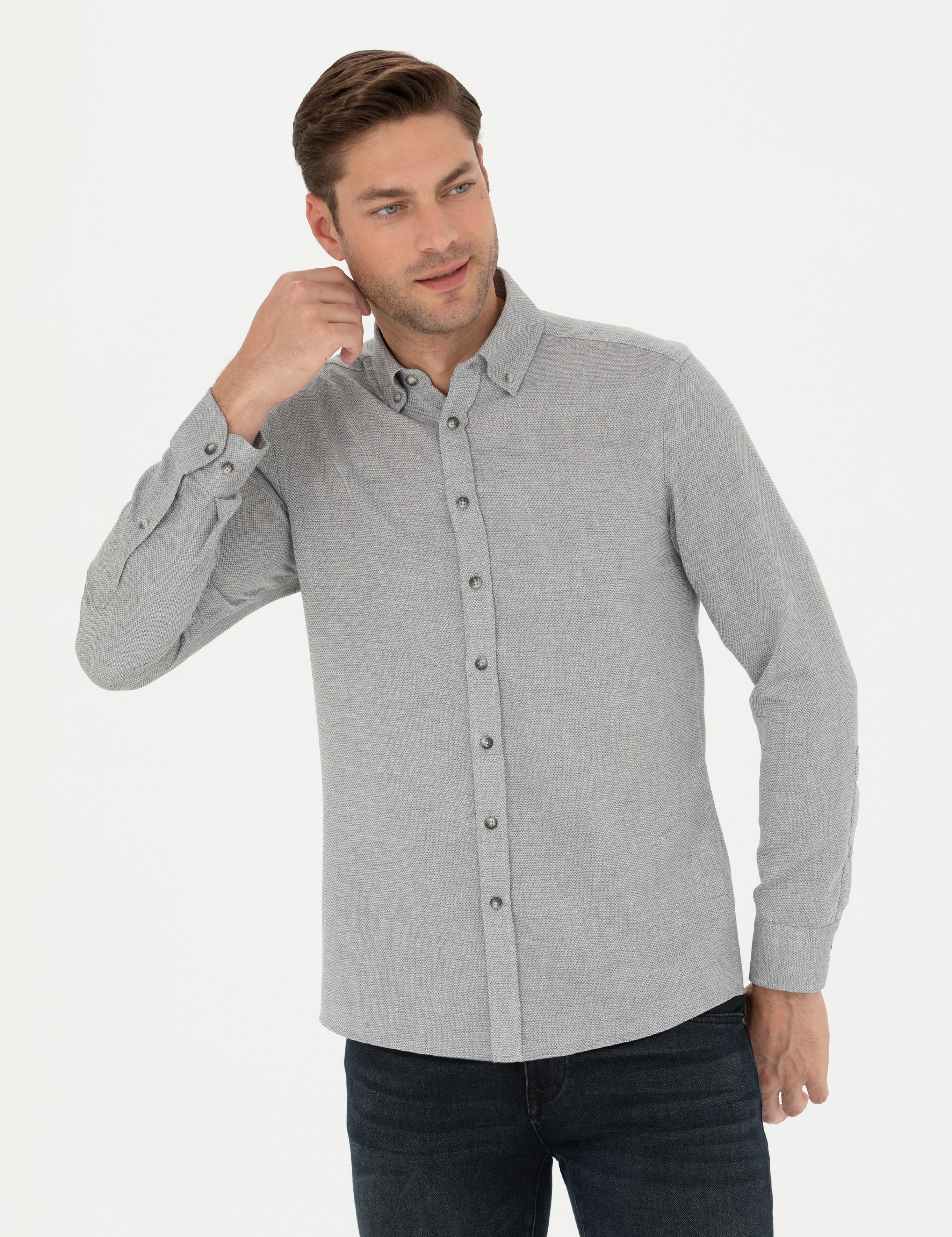 Gri Slim Fit Uzun Kollu Gömlek