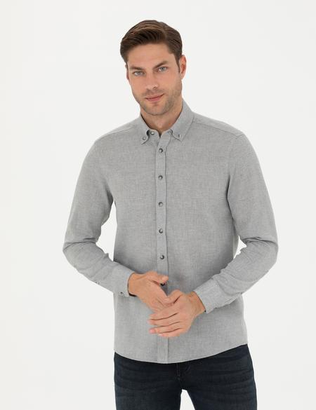 Gri Slim Fit Uzun Kollu Gömlek - 50280157010