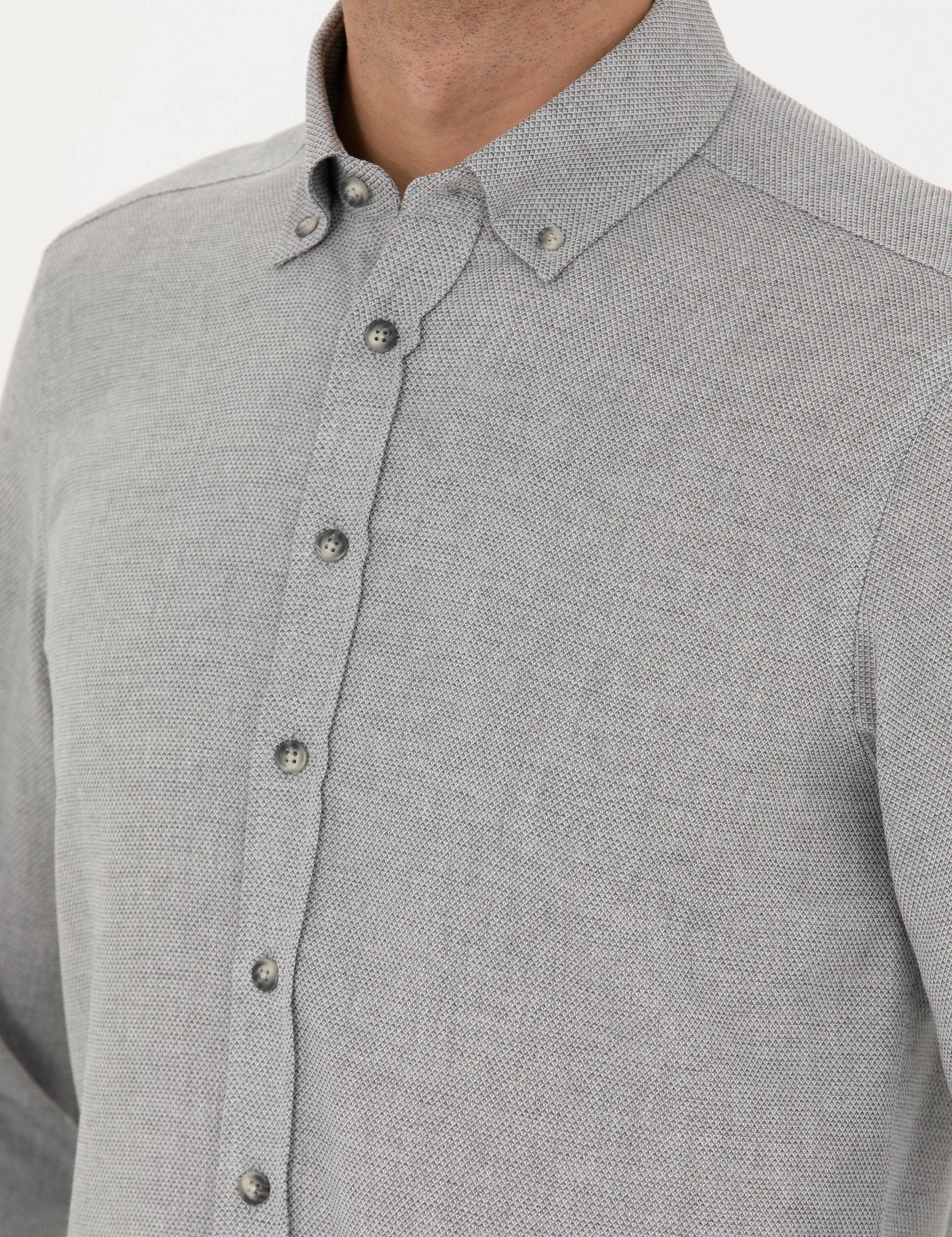 Gri Slim Fit Uzun Kollu Gömlek