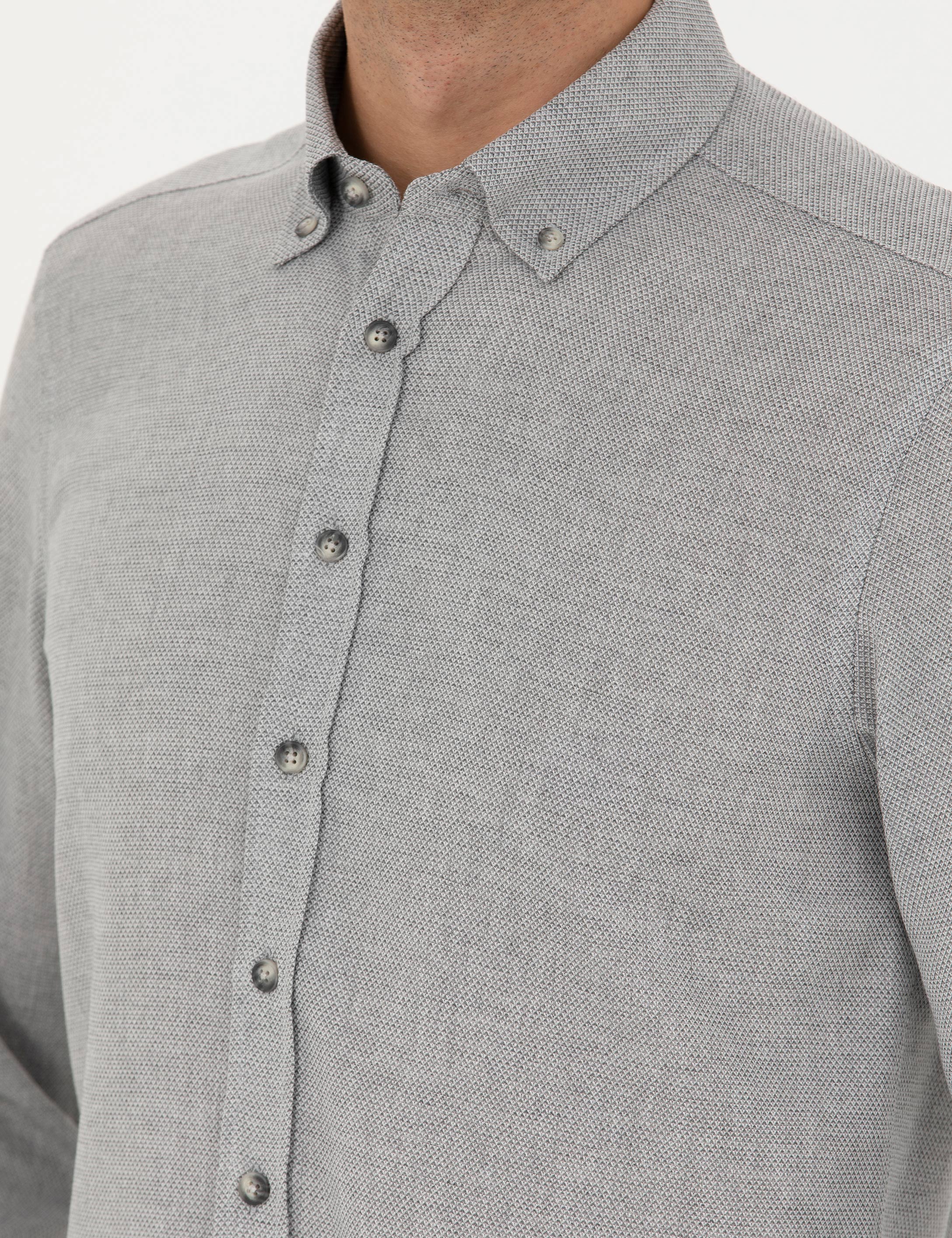 Gri Slim Fit Uzun Kollu Gömlek - Image 7