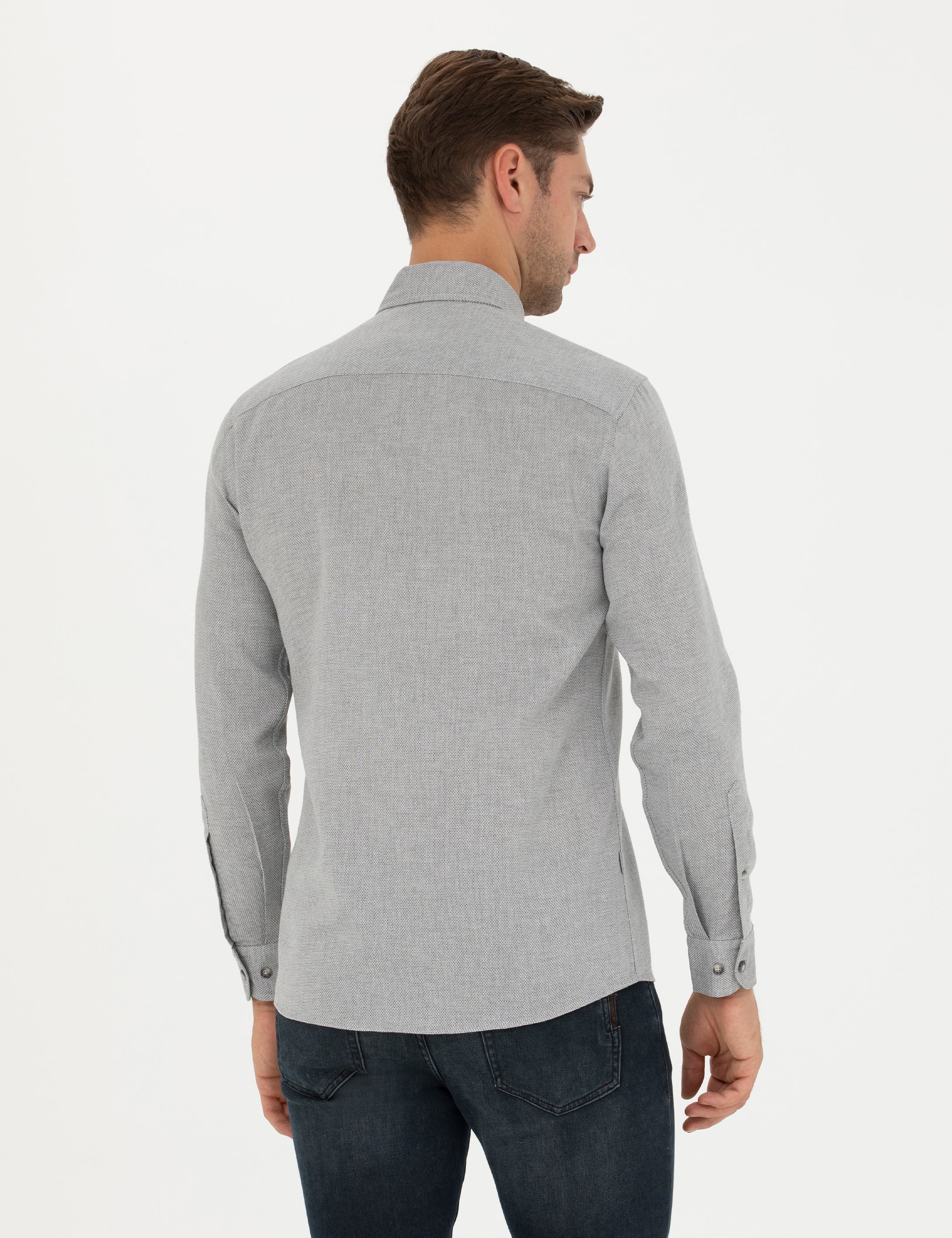 Gri Slim Fit Uzun Kollu Gömlek - Image 5