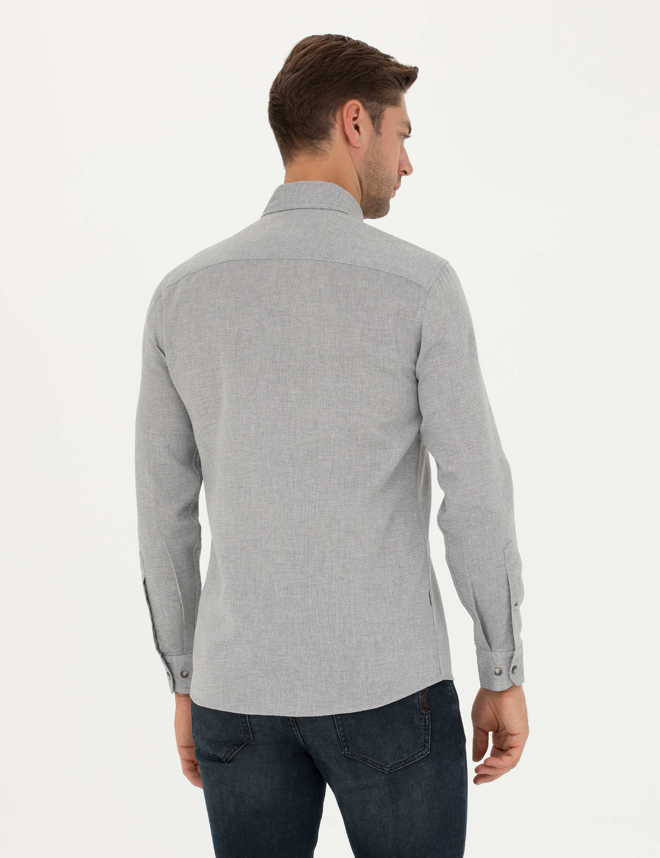 Gri Slim Fit Uzun Kollu Gömlek