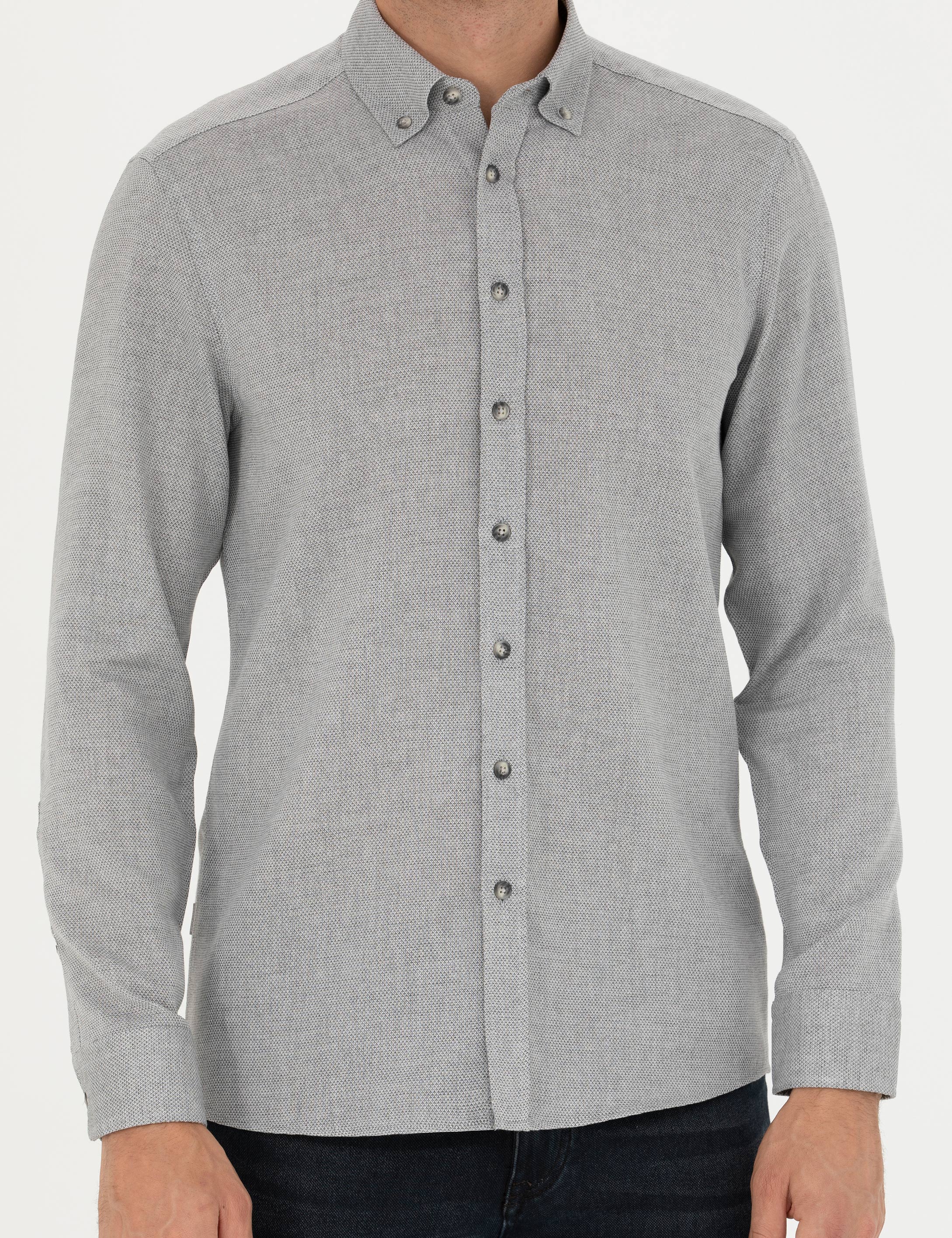 Gri Slim Fit Uzun Kollu Gömlek - Image 6