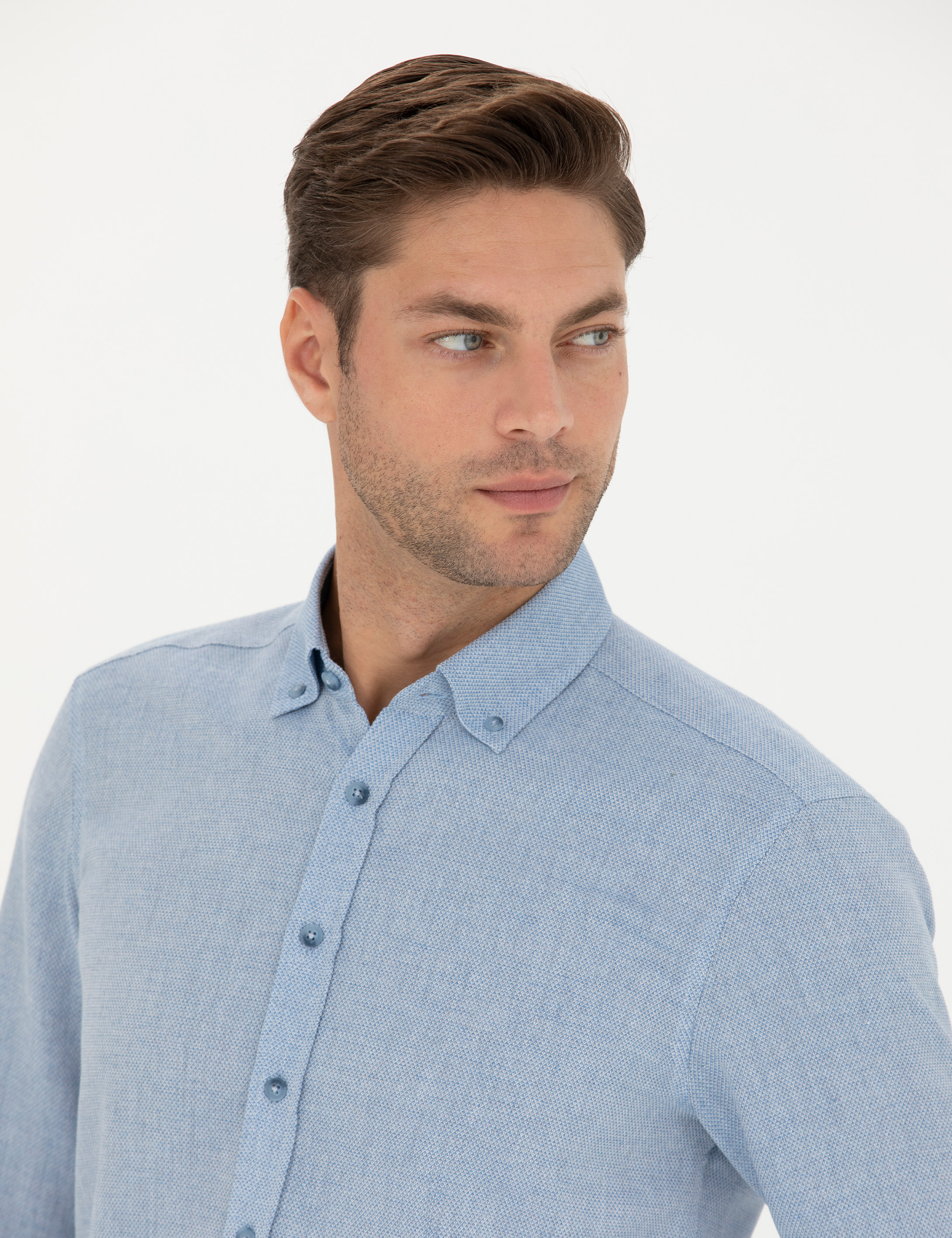 Mavi Slim Fit Uzun Kollu Gömlek - Image 2