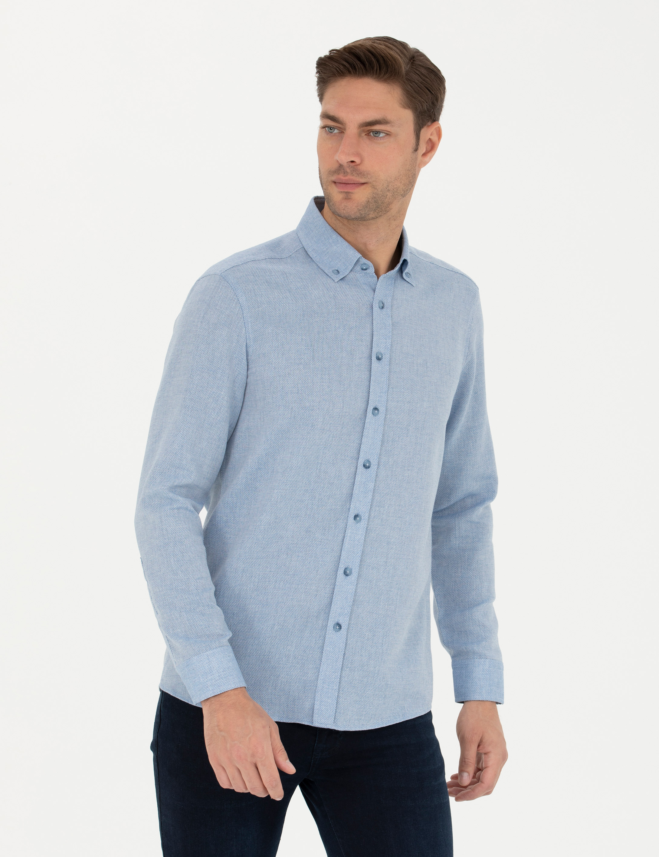 Mavi Slim Fit Uzun Kollu Gömlek - Image 3
