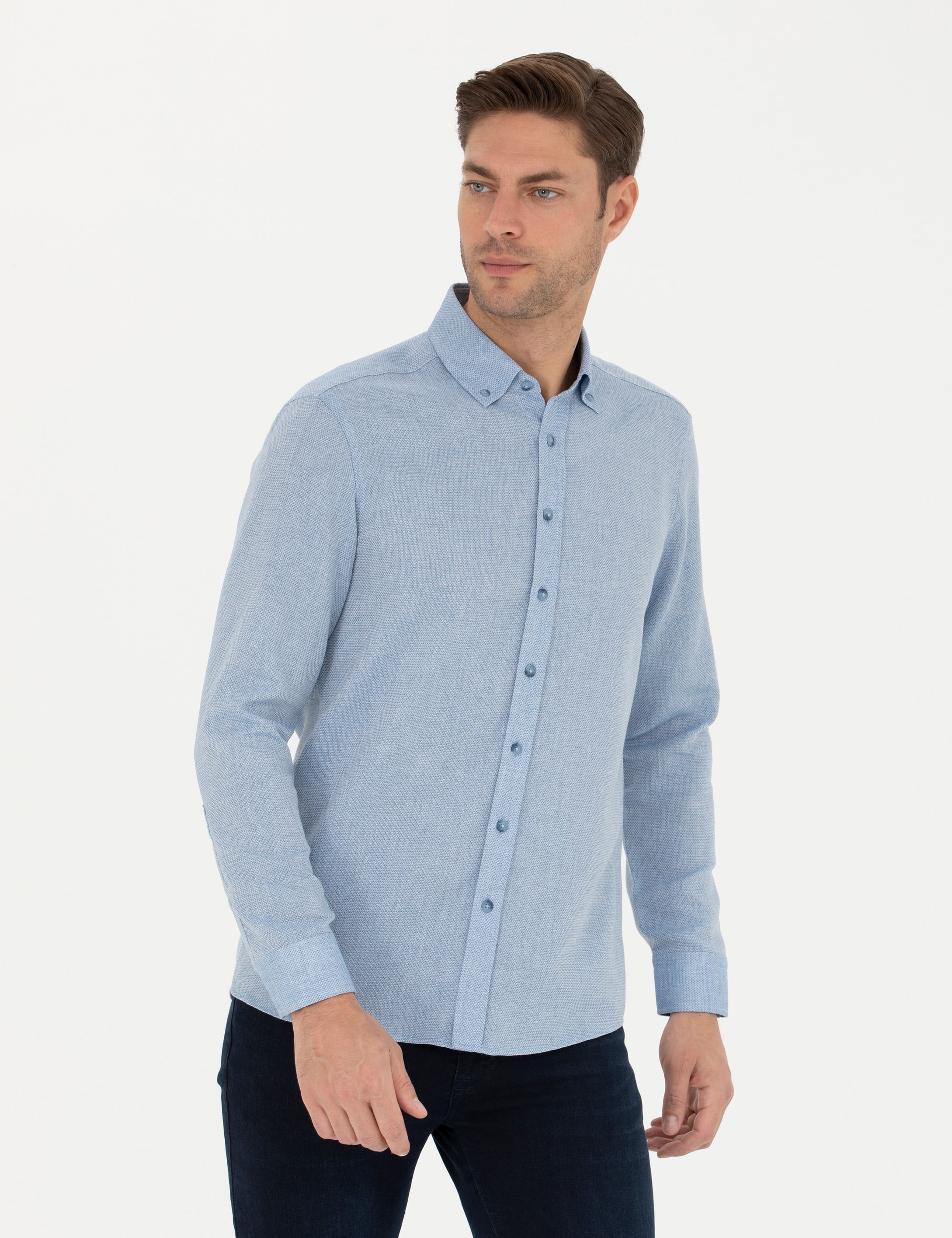 Mavi Slim Fit Uzun Kollu Gömlek