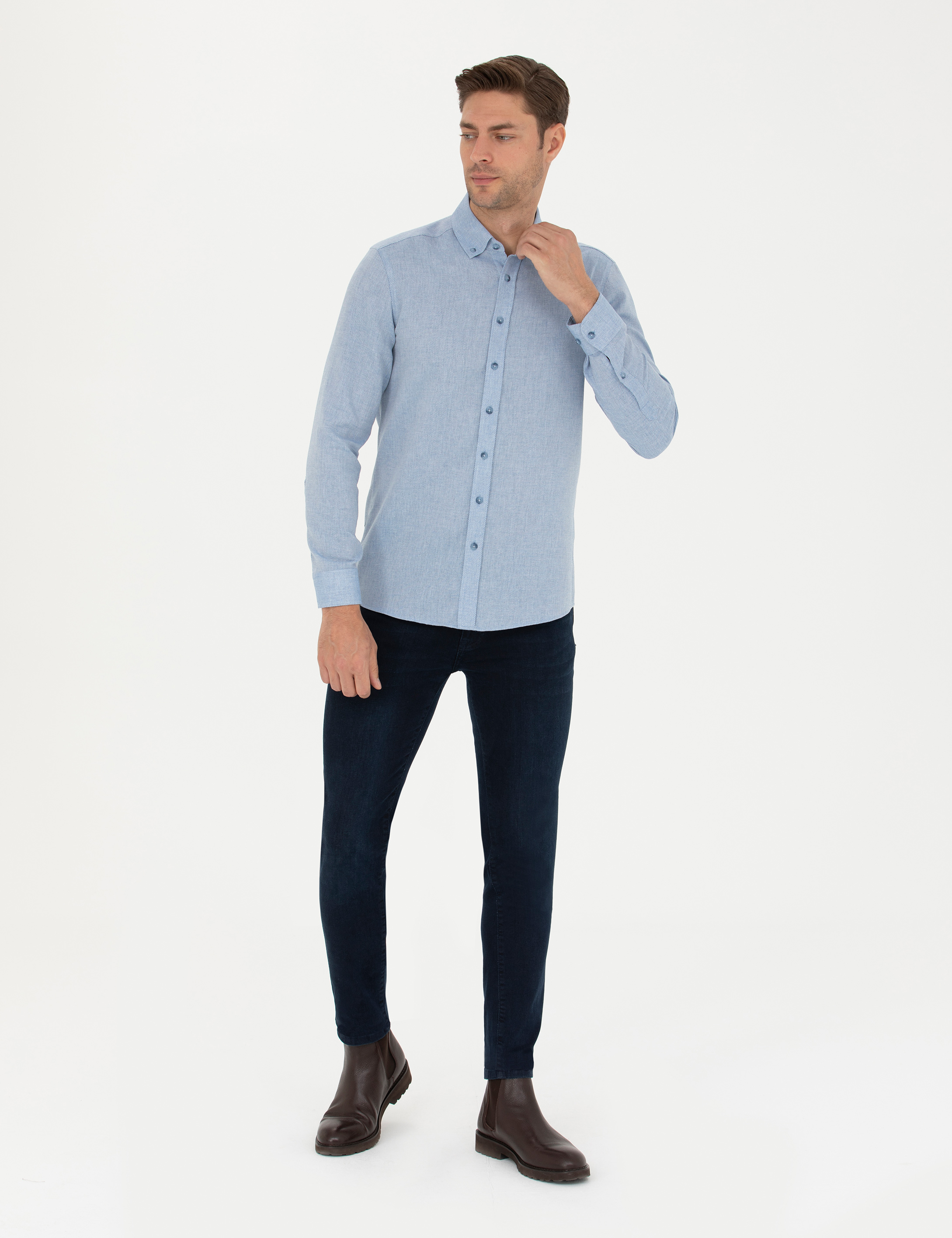 Mavi Slim Fit Uzun Kollu Gömlek - Image 4