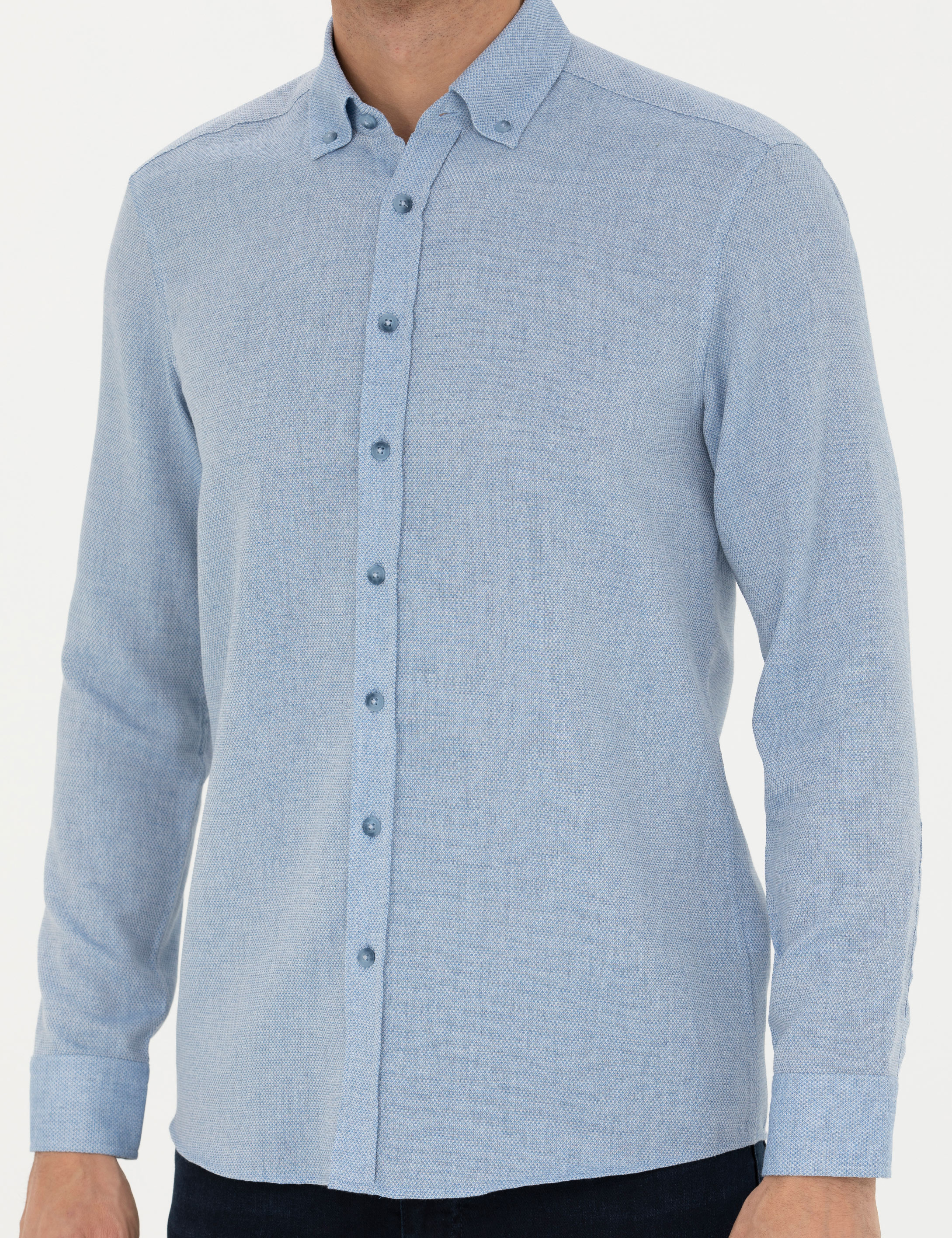 Mavi Slim Fit Uzun Kollu Gömlek - Image 6