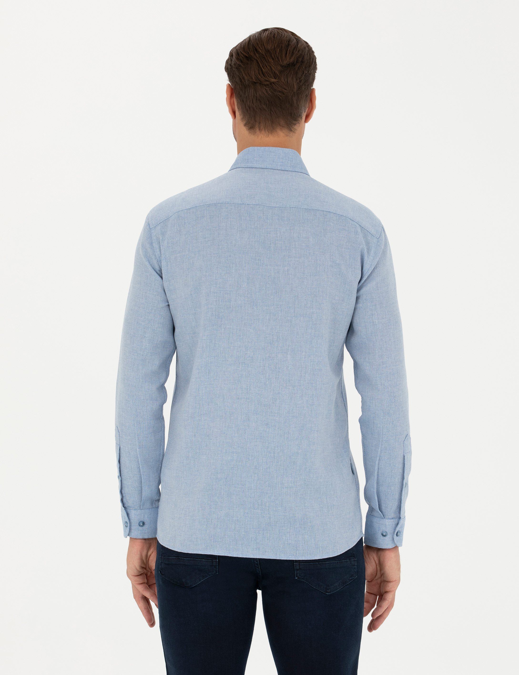 Mavi Slim Fit Uzun Kollu Gömlek - Image 5
