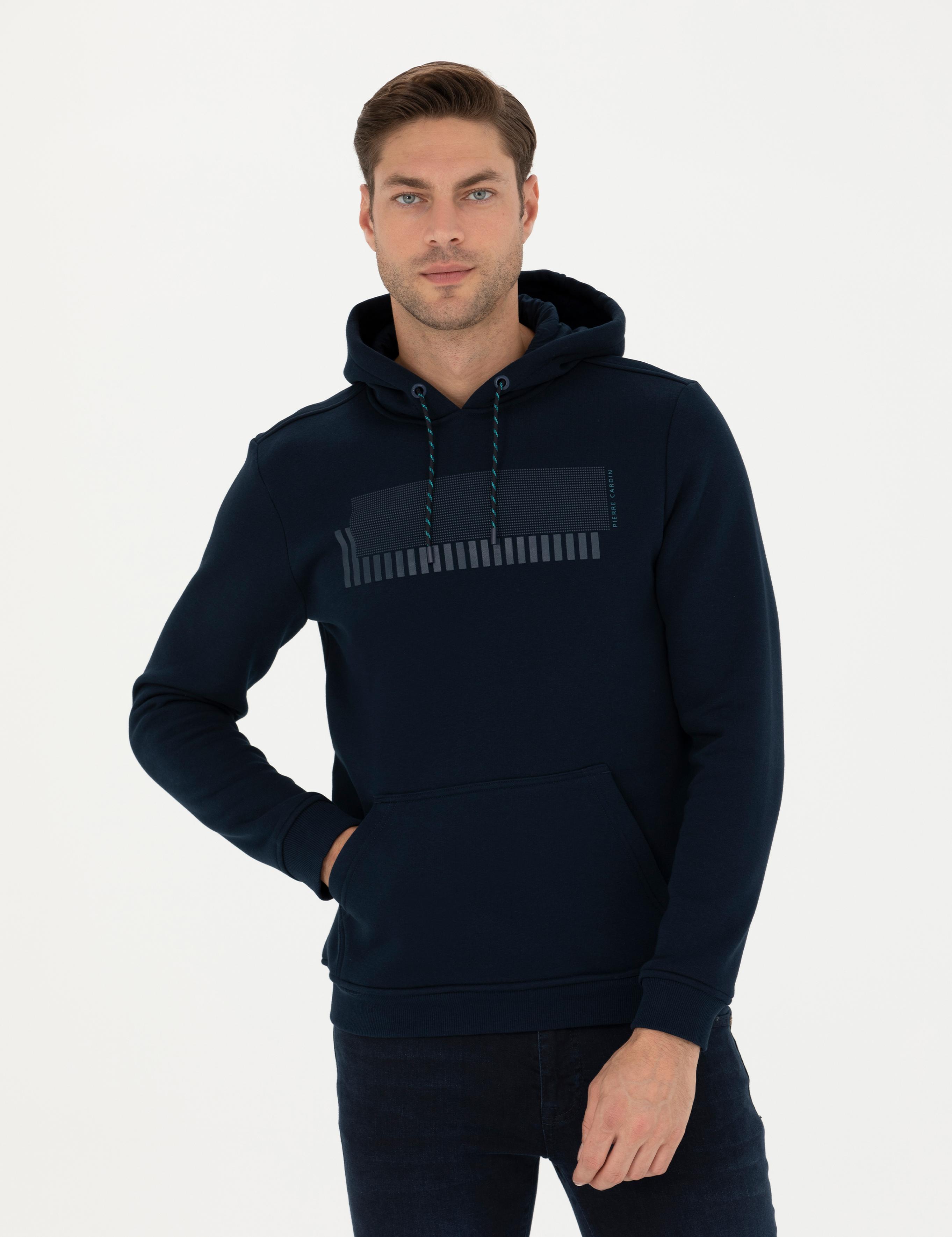 Lacivert Regular Fit Kapüşonlu Sweatshirt
