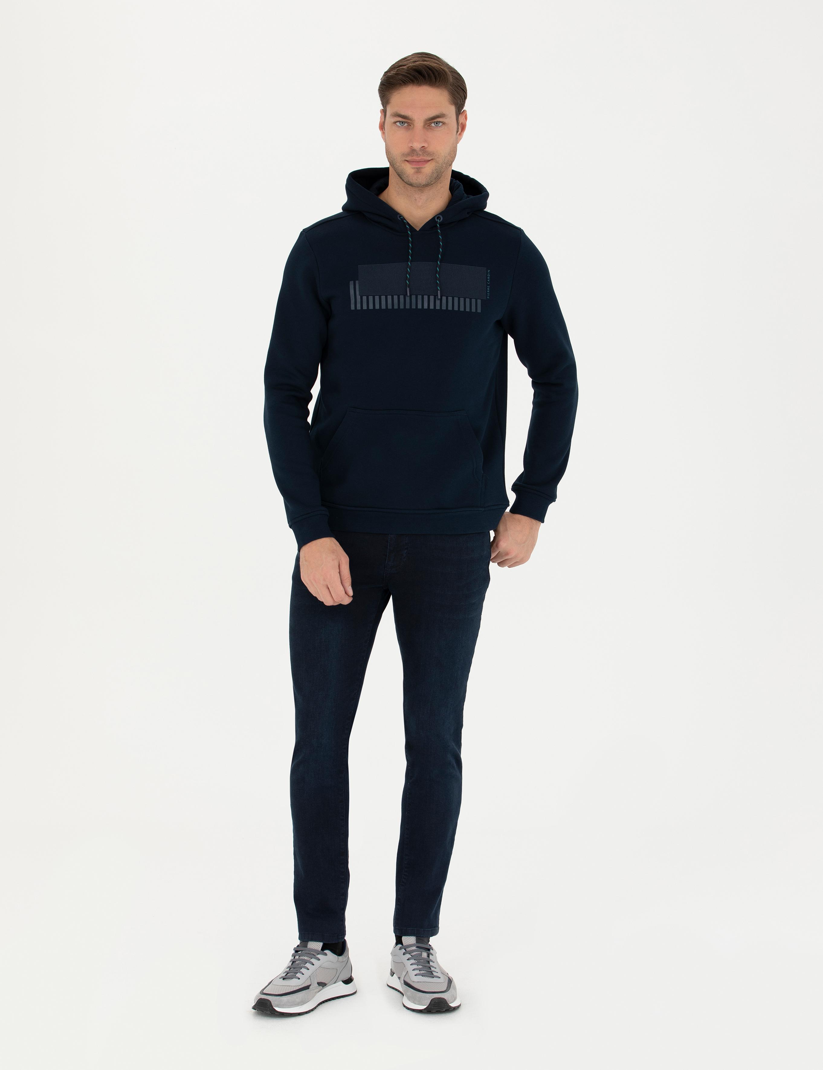 Lacivert Regular Fit Kapüşonlu Sweatshirt