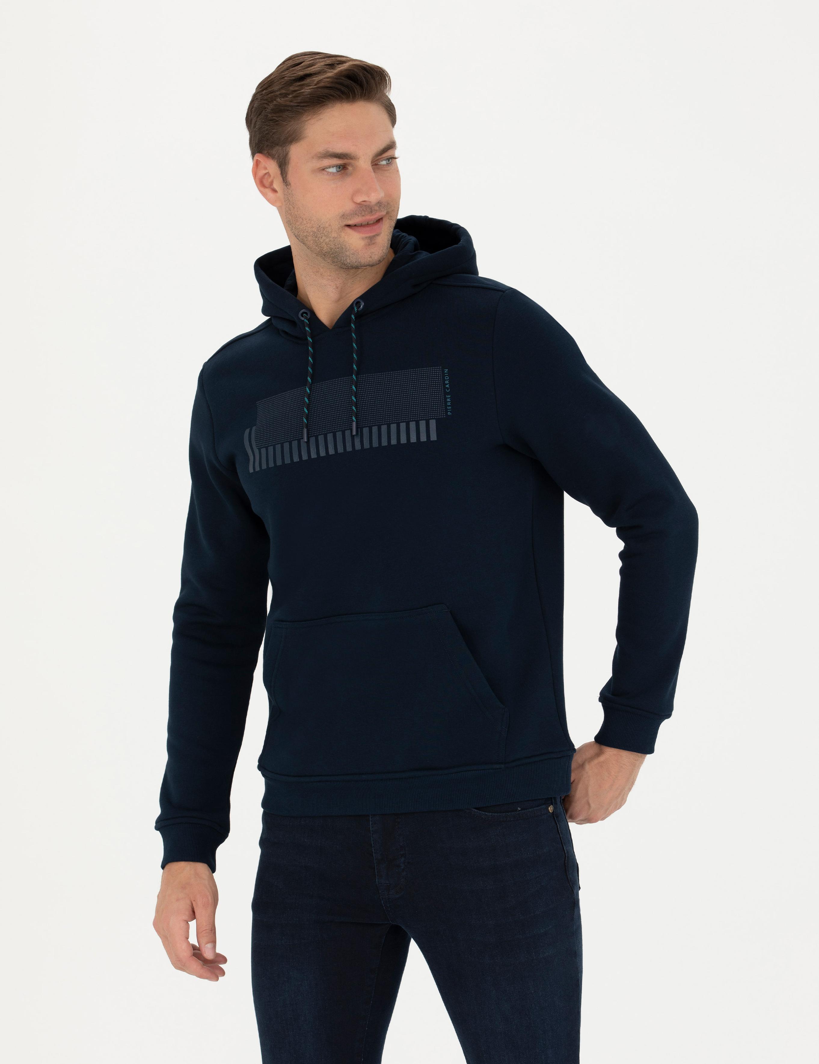 Lacivert Regular Fit Kapüşonlu Sweatshirt