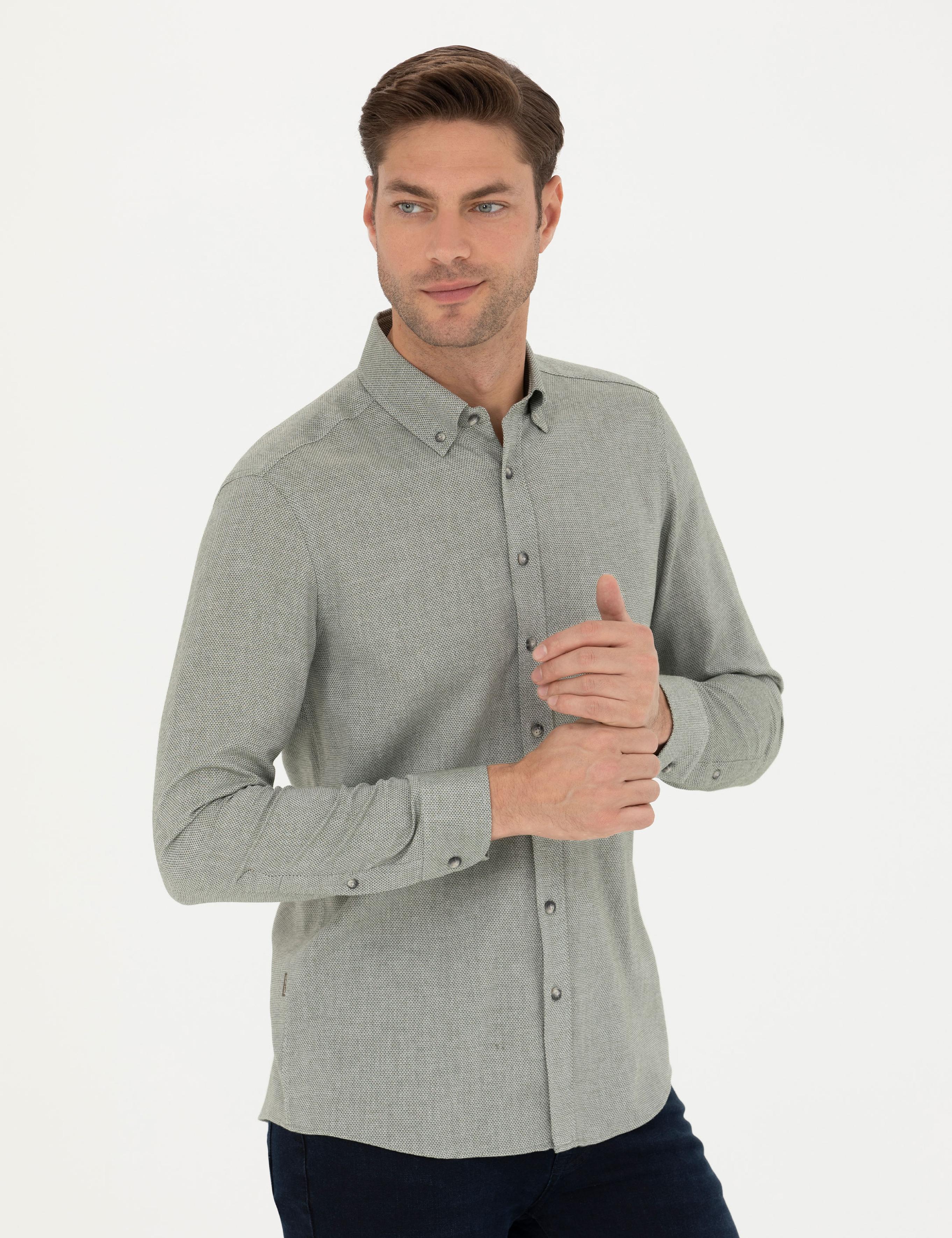 Yeşil Slim Fit Uzun Kollu Gömlek