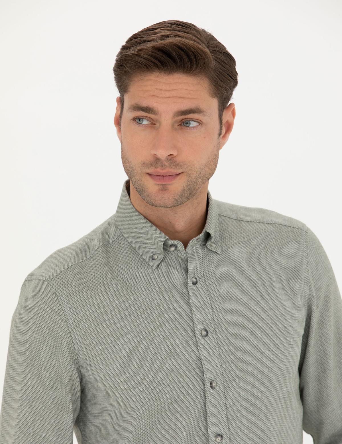 Yeşil Slim Fit Uzun Kollu Gömlek - 50280157037