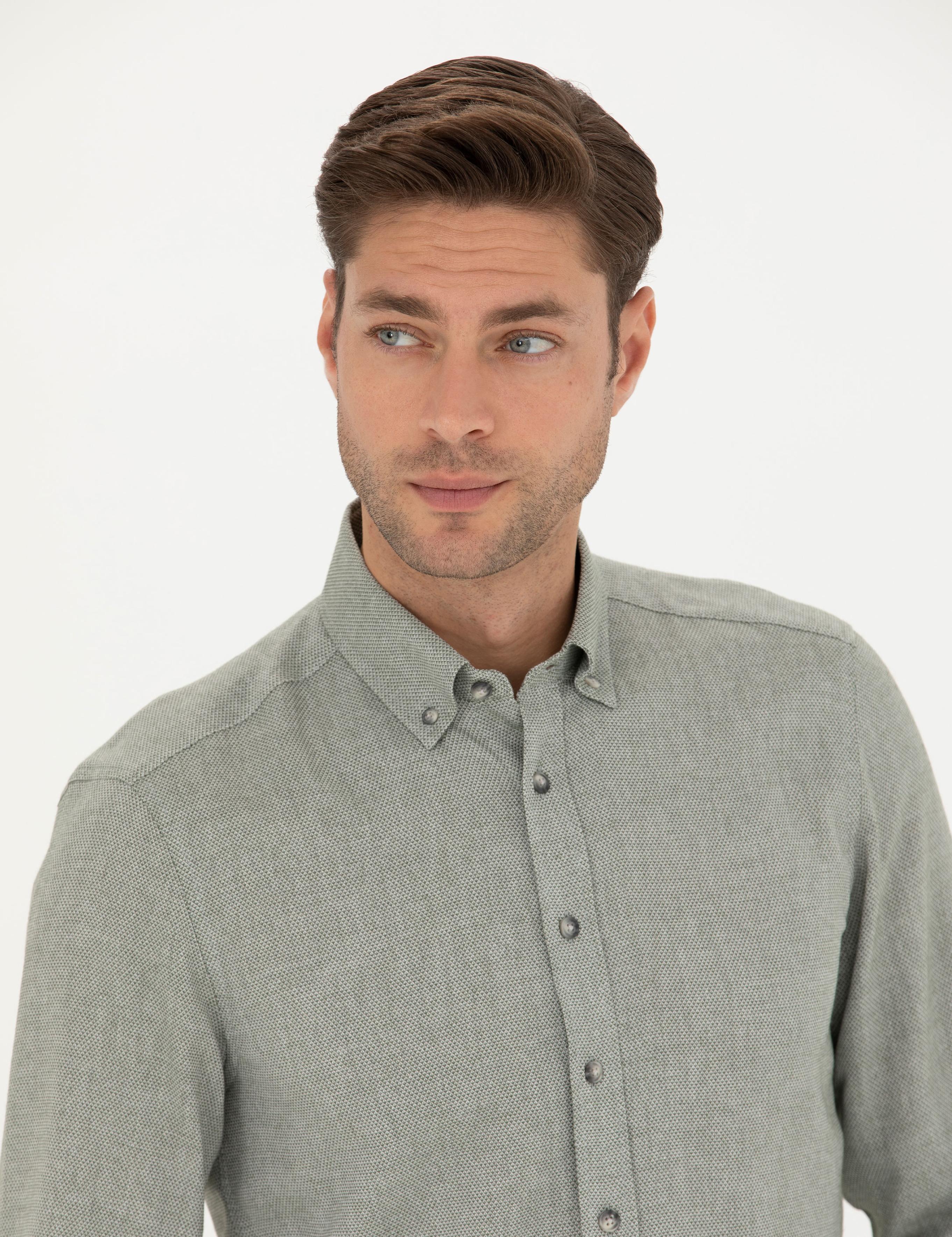 Yeşil Slim Fit Uzun Kollu Gömlek