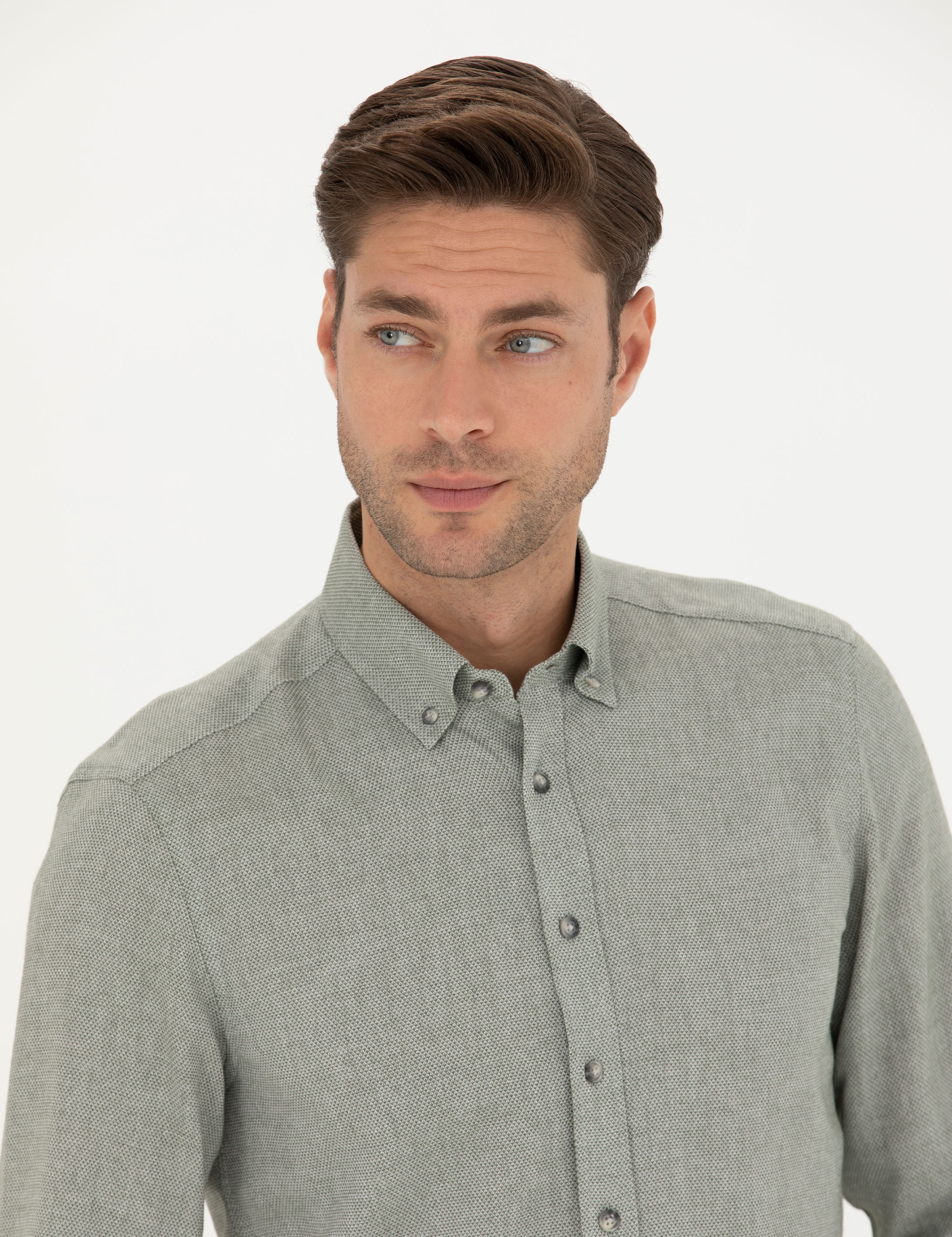 Yeşil Slim Fit Uzun Kollu Gömlek - Image 2