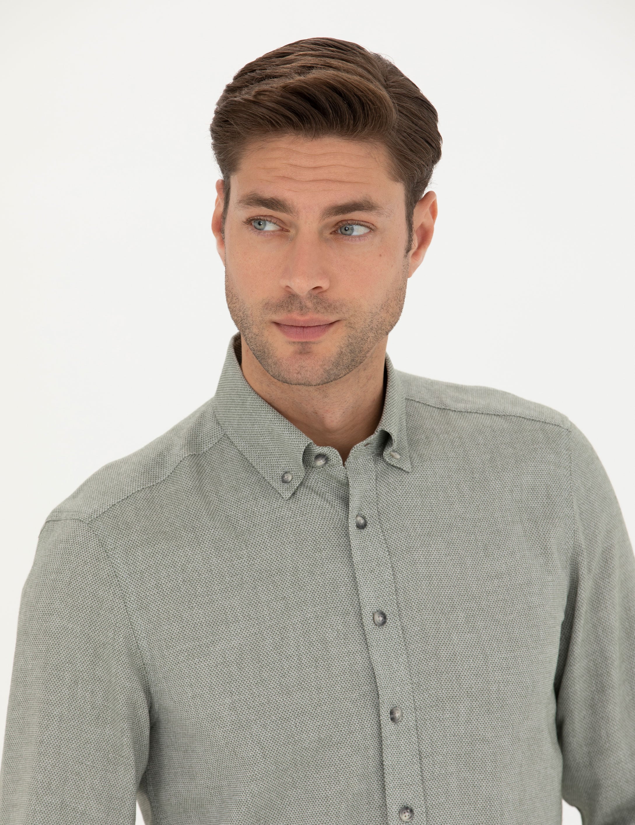 Yeşil Slim Fit Uzun Kollu Gömlek