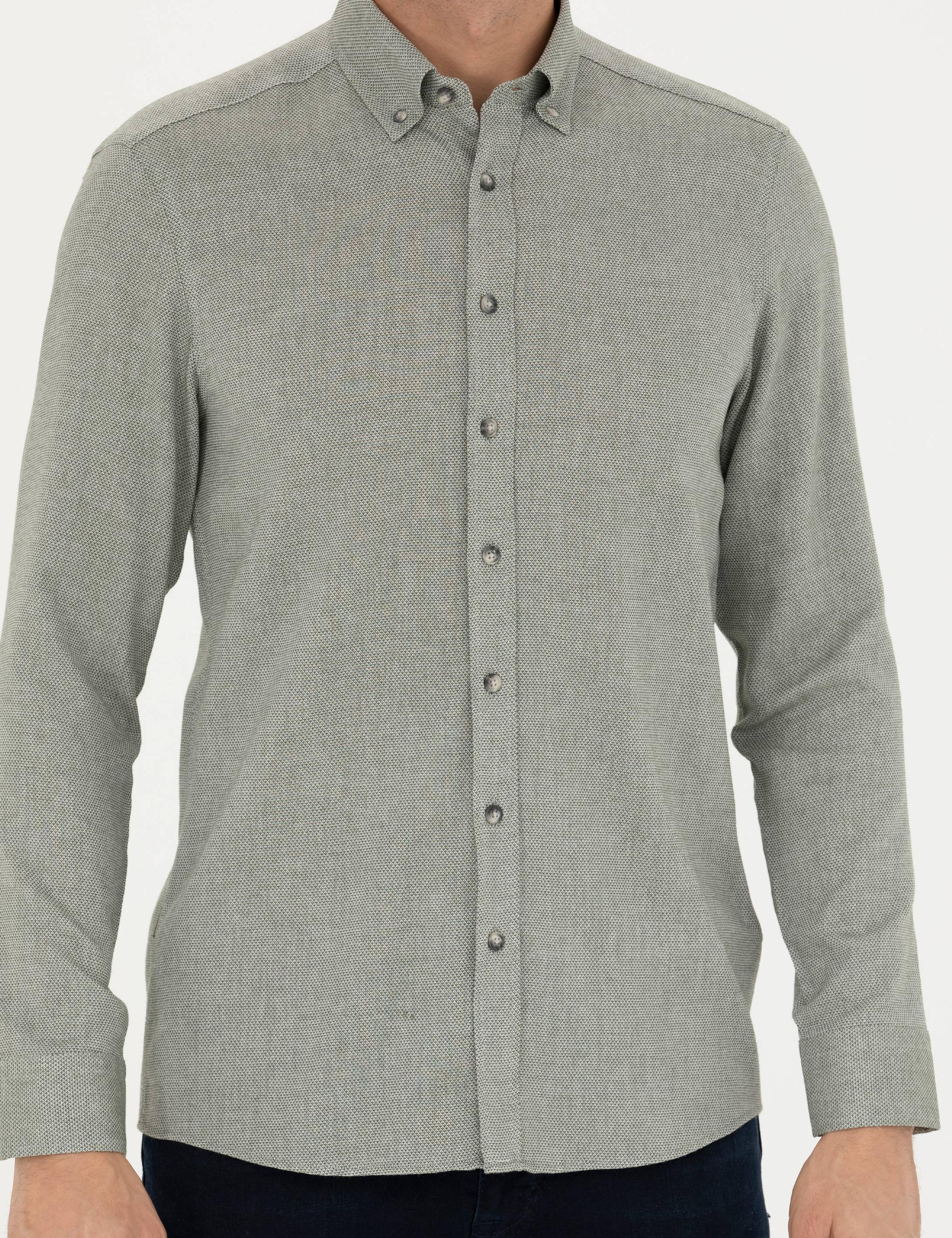 Yeşil Slim Fit Uzun Kollu Gömlek