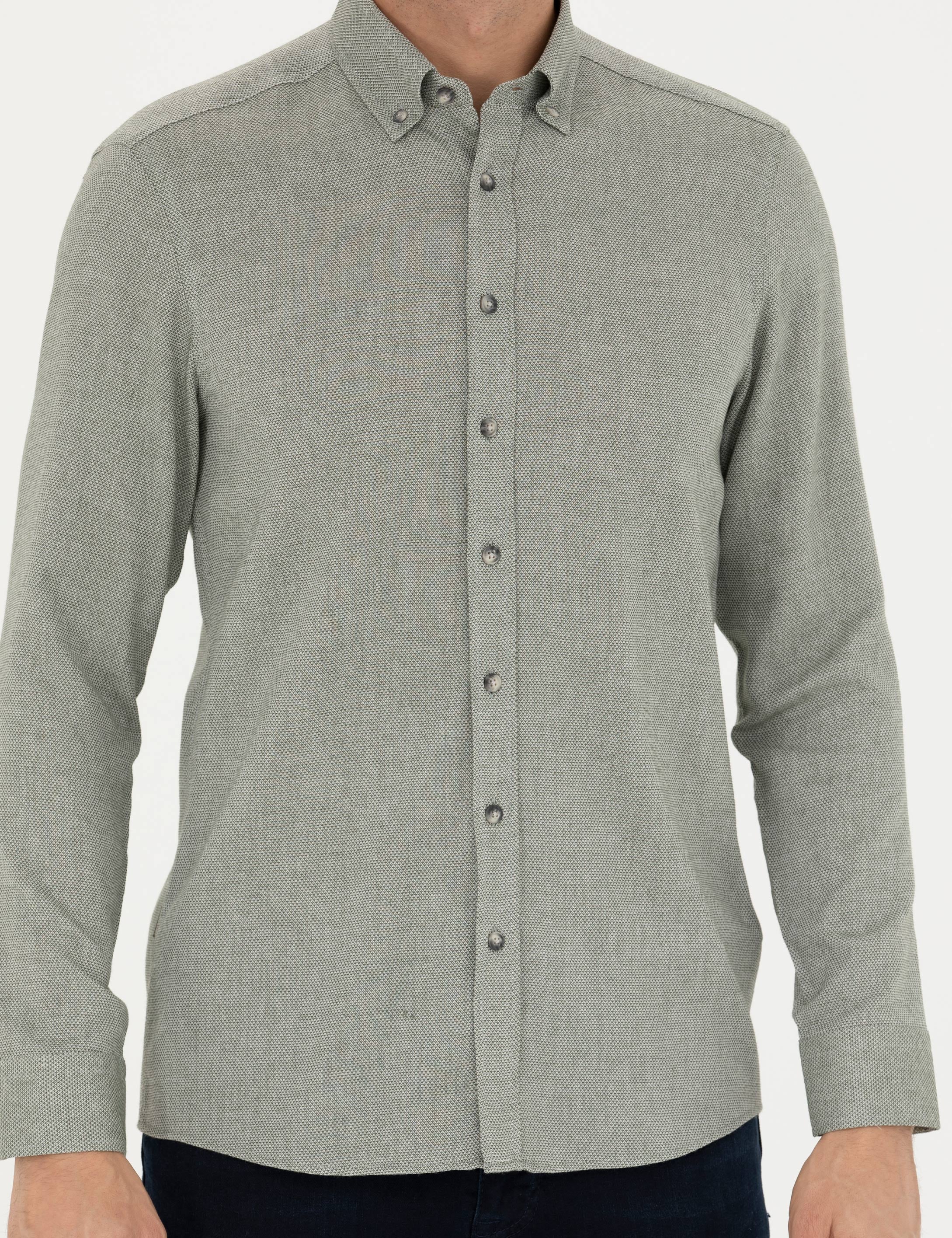 Yeşil Slim Fit Uzun Kollu Gömlek