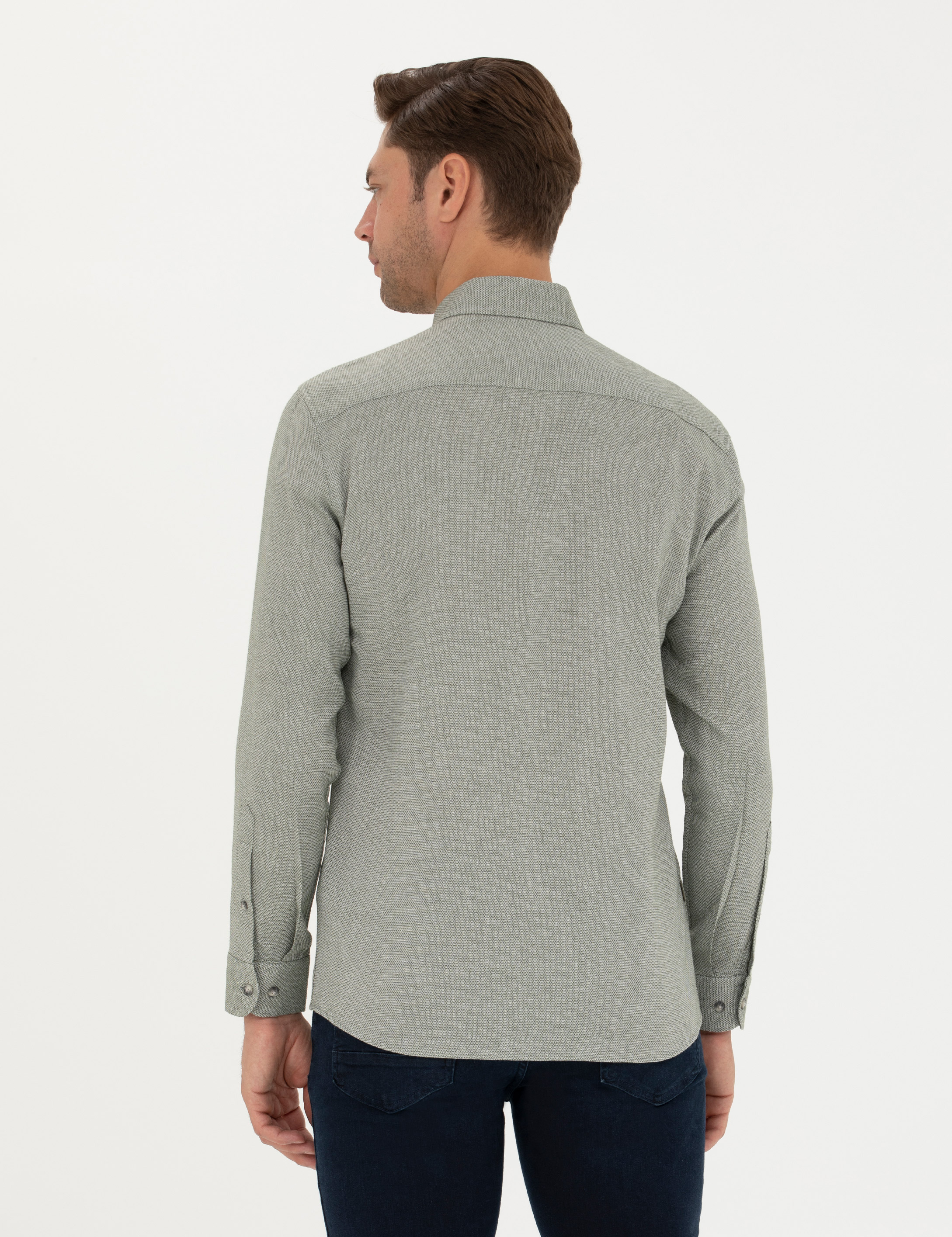 Yeşil Slim Fit Uzun Kollu Gömlek - Image 5