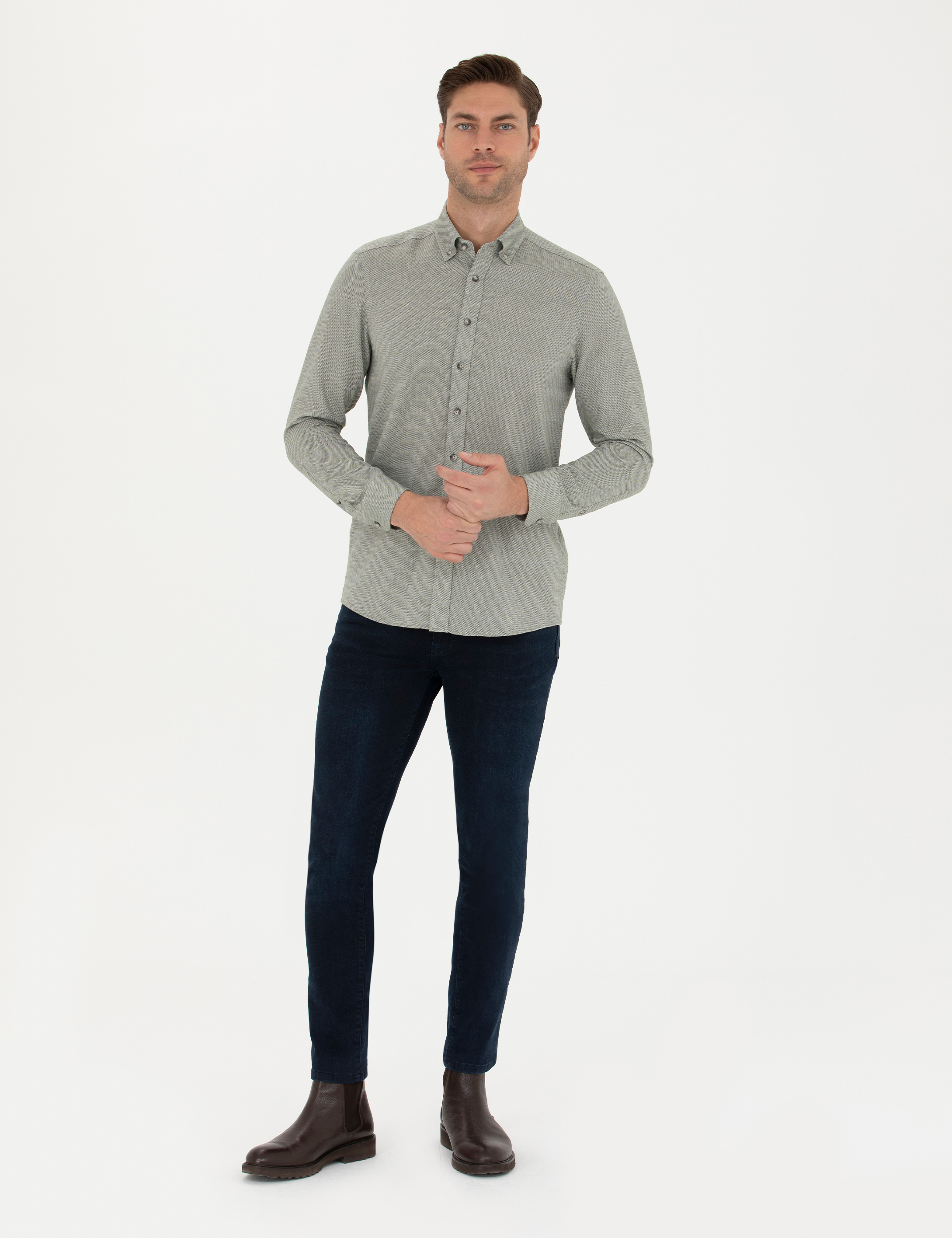 Yeşil Slim Fit Uzun Kollu Gömlek - Image 4